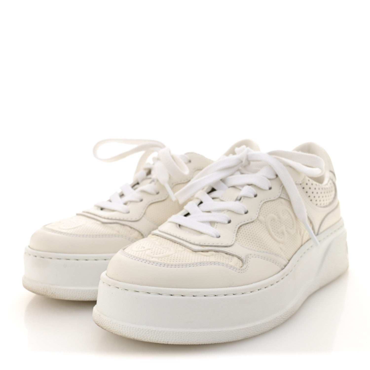 Calfskin GG Tennis Embossed Perforated Womens Platform 55mm Sneakers 37 Great White