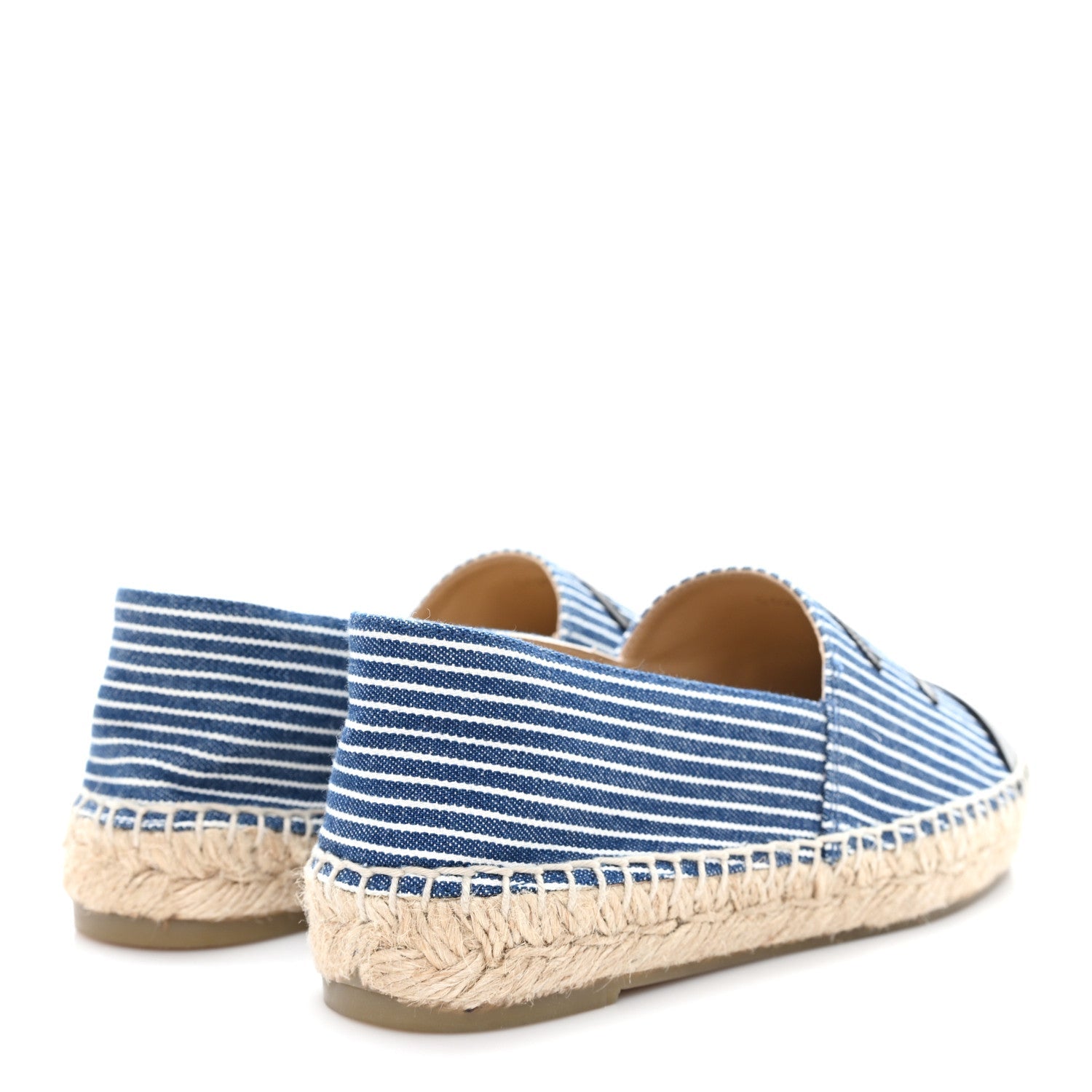 Canvas Striped Patent CC Espadrilles 35 Navy Black