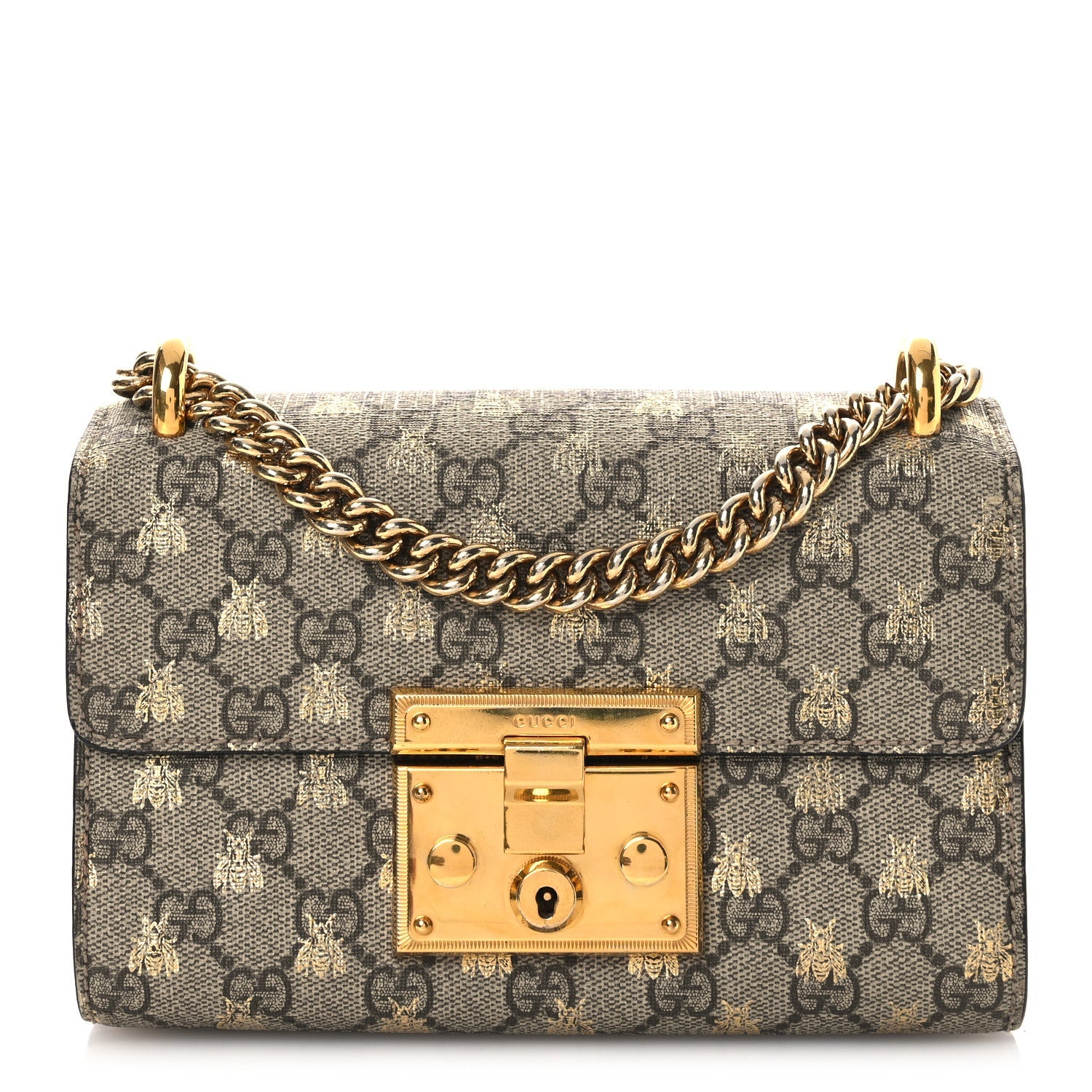 GG Supreme Monogram Bees Small Padlock Shoulder Bag Black
