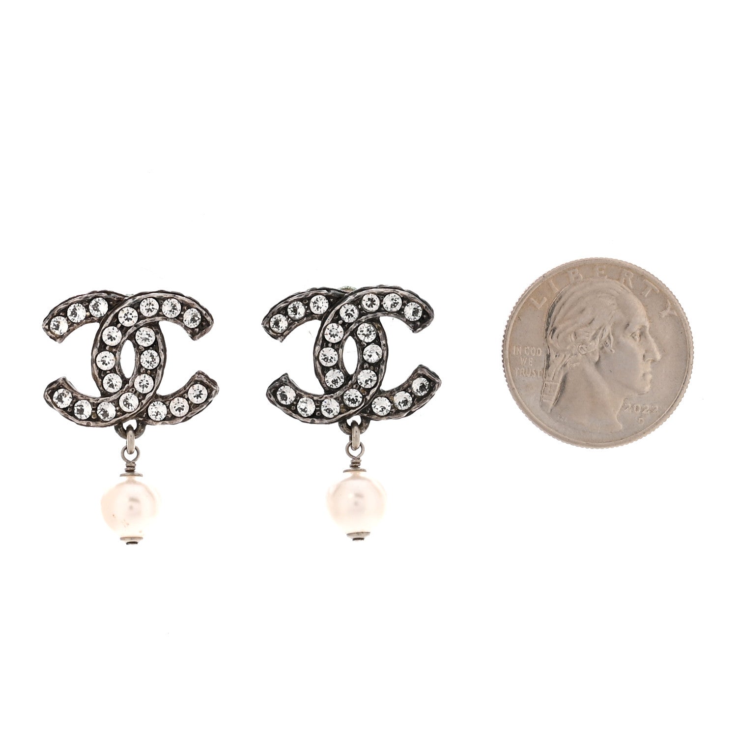Ruthenium Crystal Pearl CC Drop Earrings