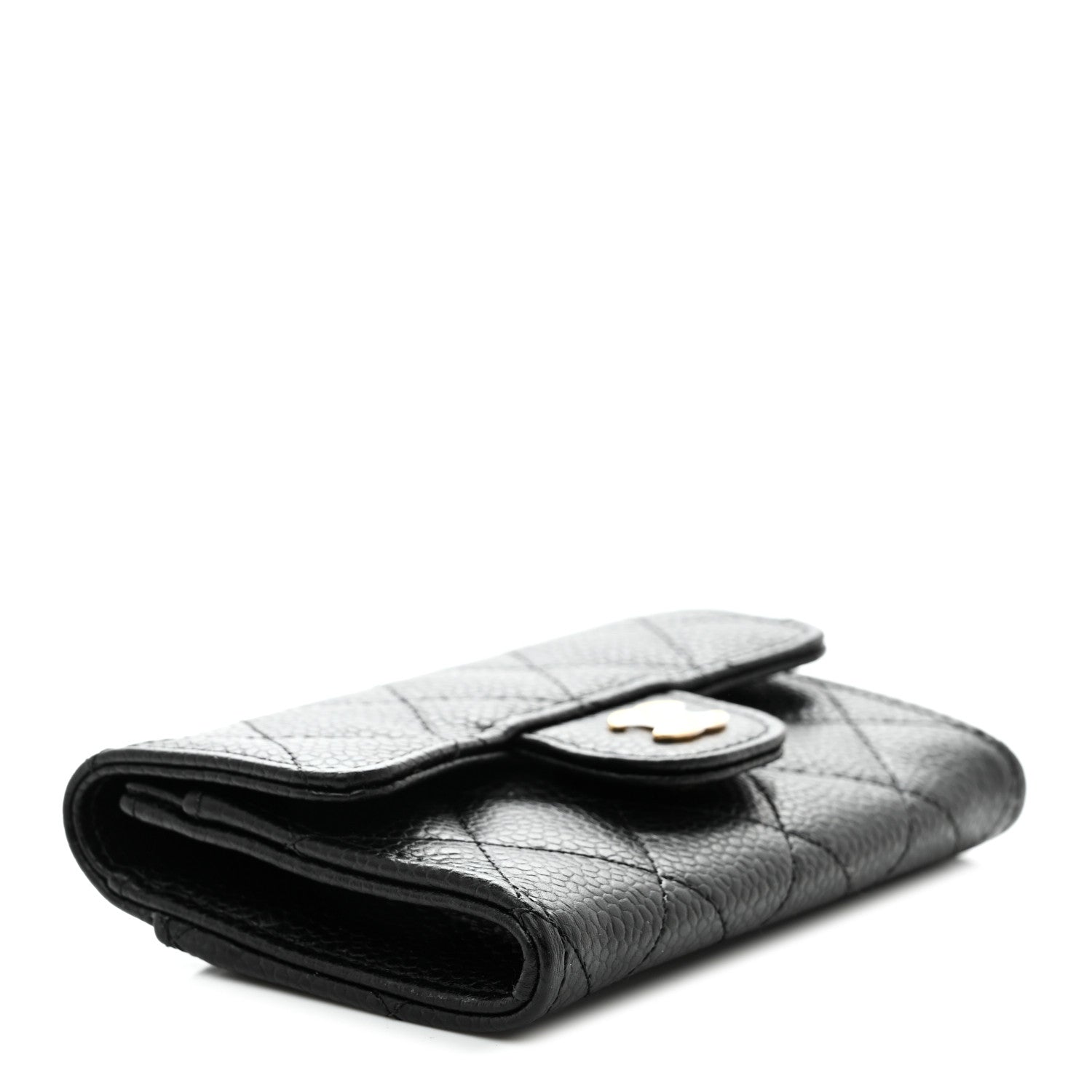 Caviar Quilted Flap Card Holder Wallet Black