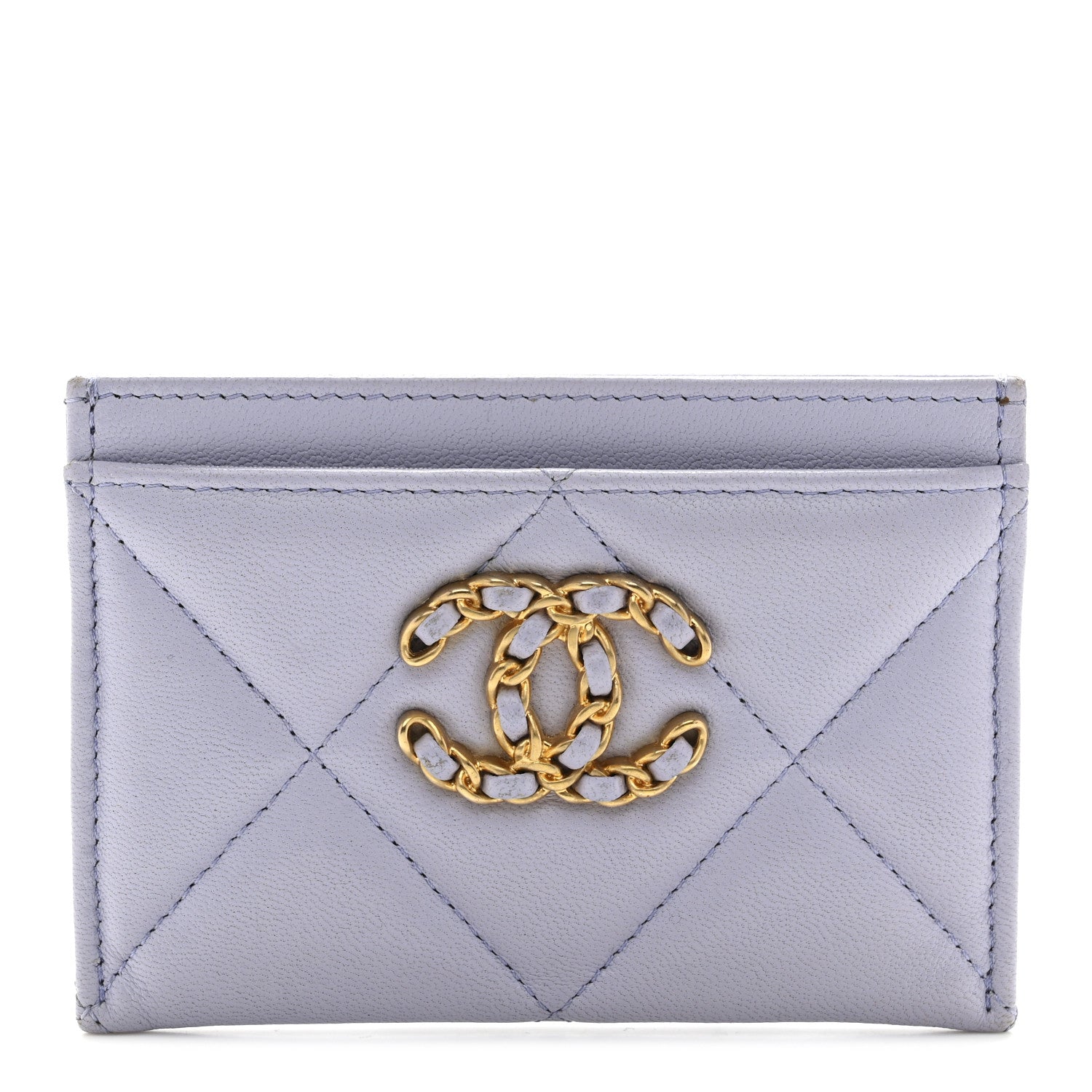 Lambskin Quilted Chanel 19 Card Holder Light Purple