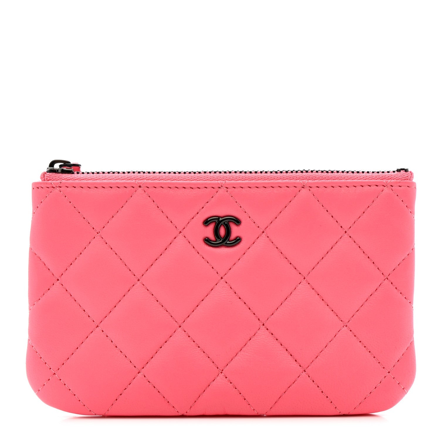 Lambskin Quilted Small Cosmetic Case Coral Pink