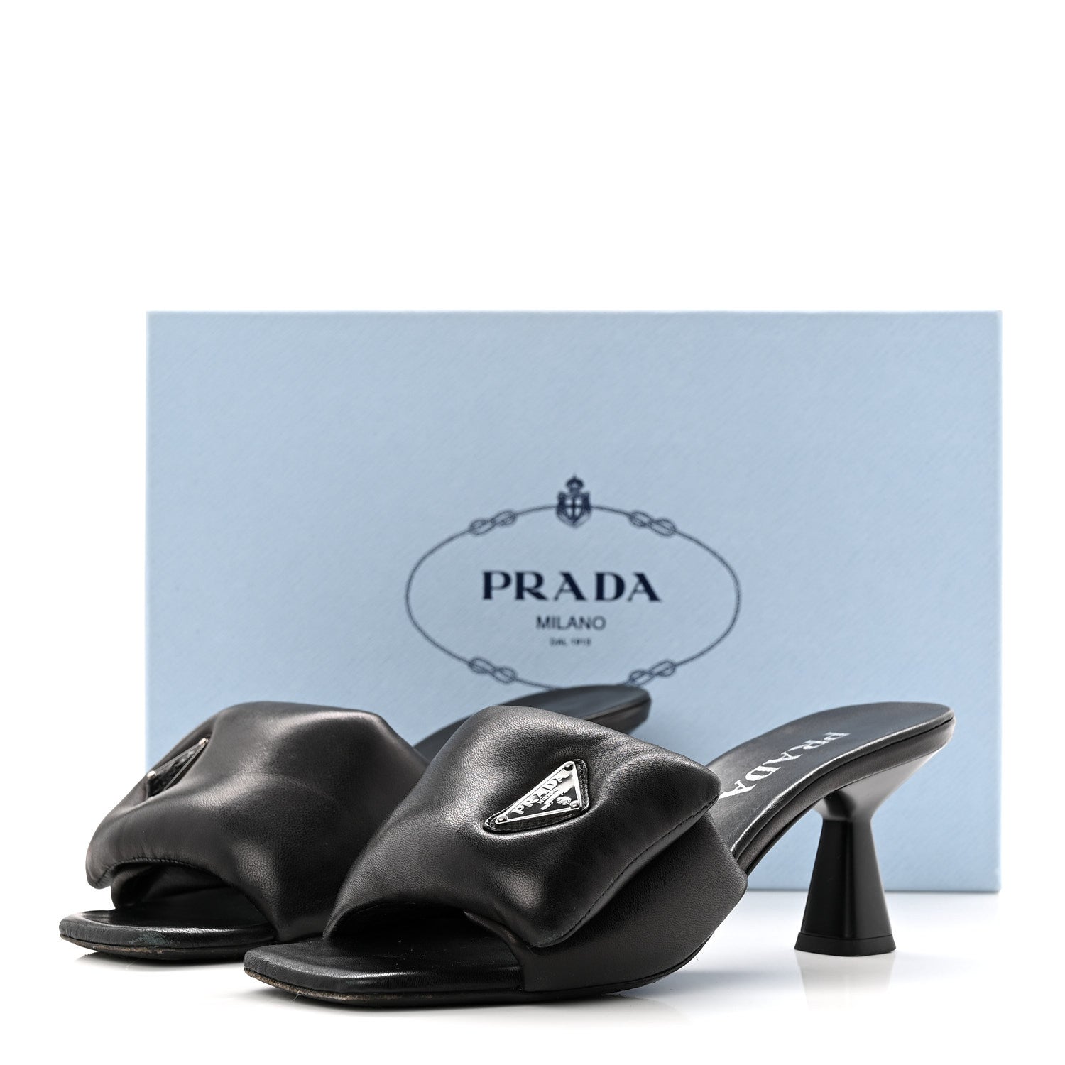 Nappa Soft Padded Metal Triangle Logo 65mm Slide Sandals 37.5 Black