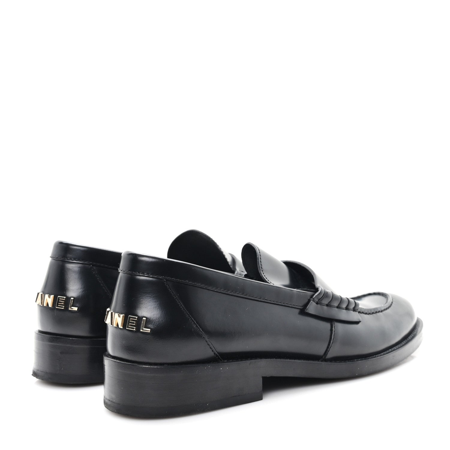 Shiny Calfskin Logo Loafers 38.5 Black