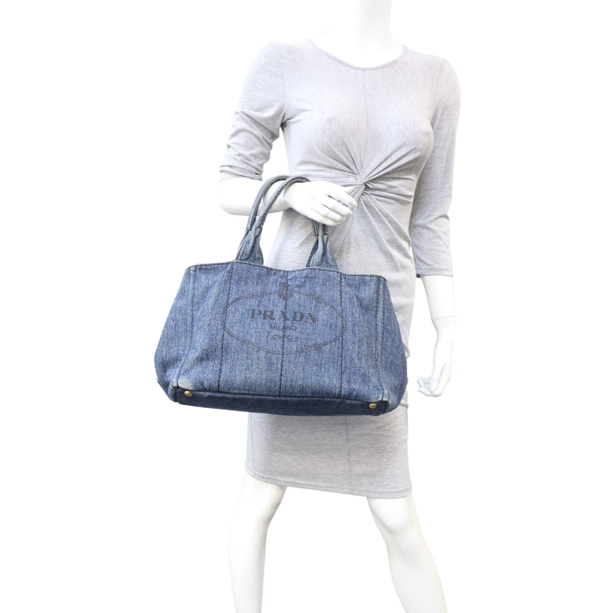Prada Canapa Logo Tote Medium Denim
