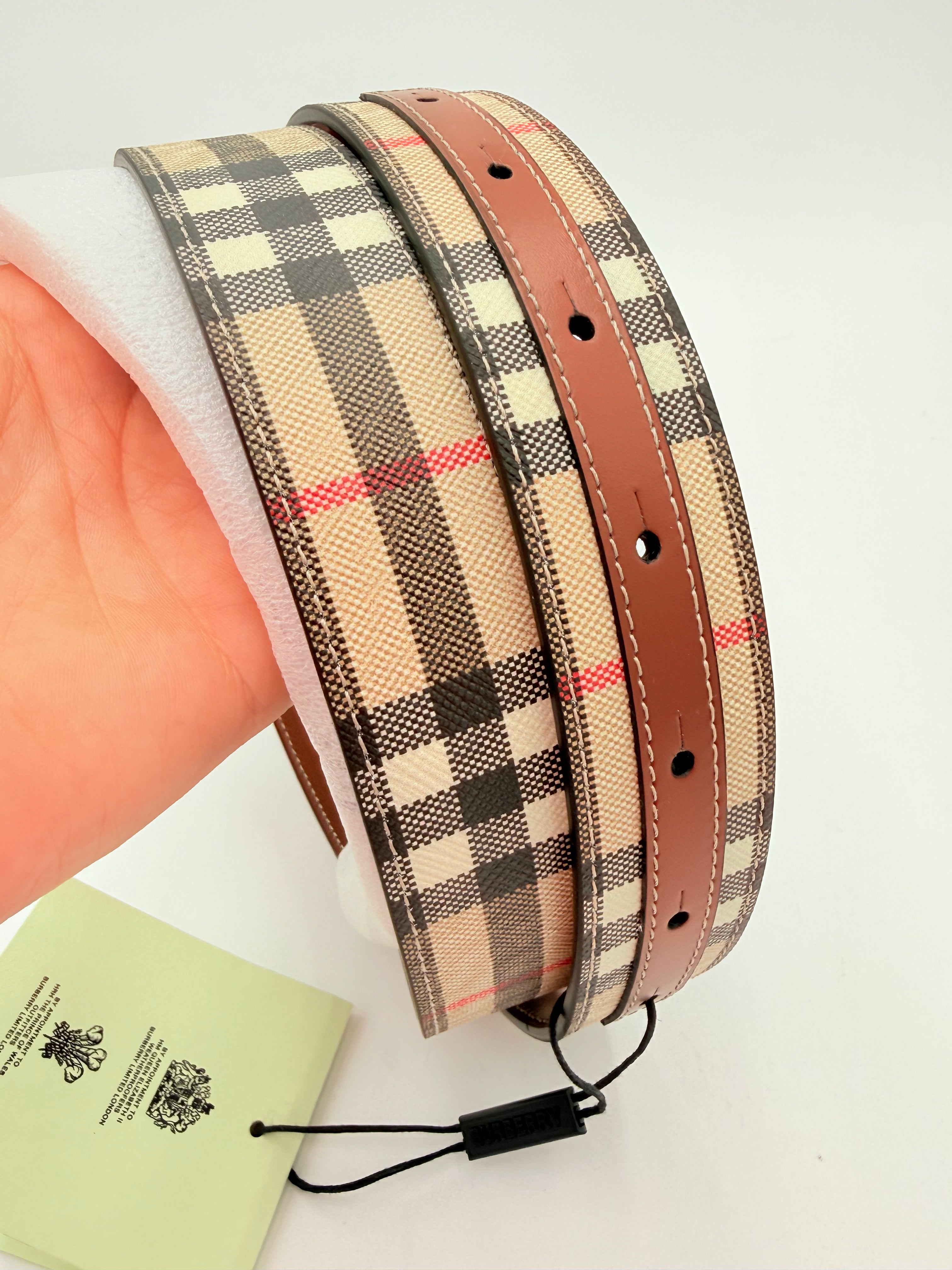 Belt Luxury Designer By Burberry In Plaid Pattern, Size:Large
