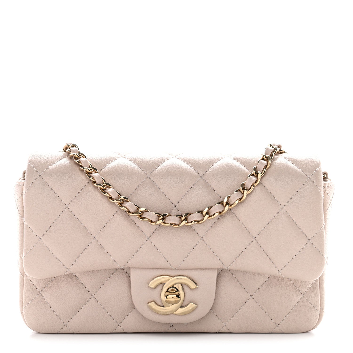 Lambskin Quilted Mini Rectangular Flap Beige
