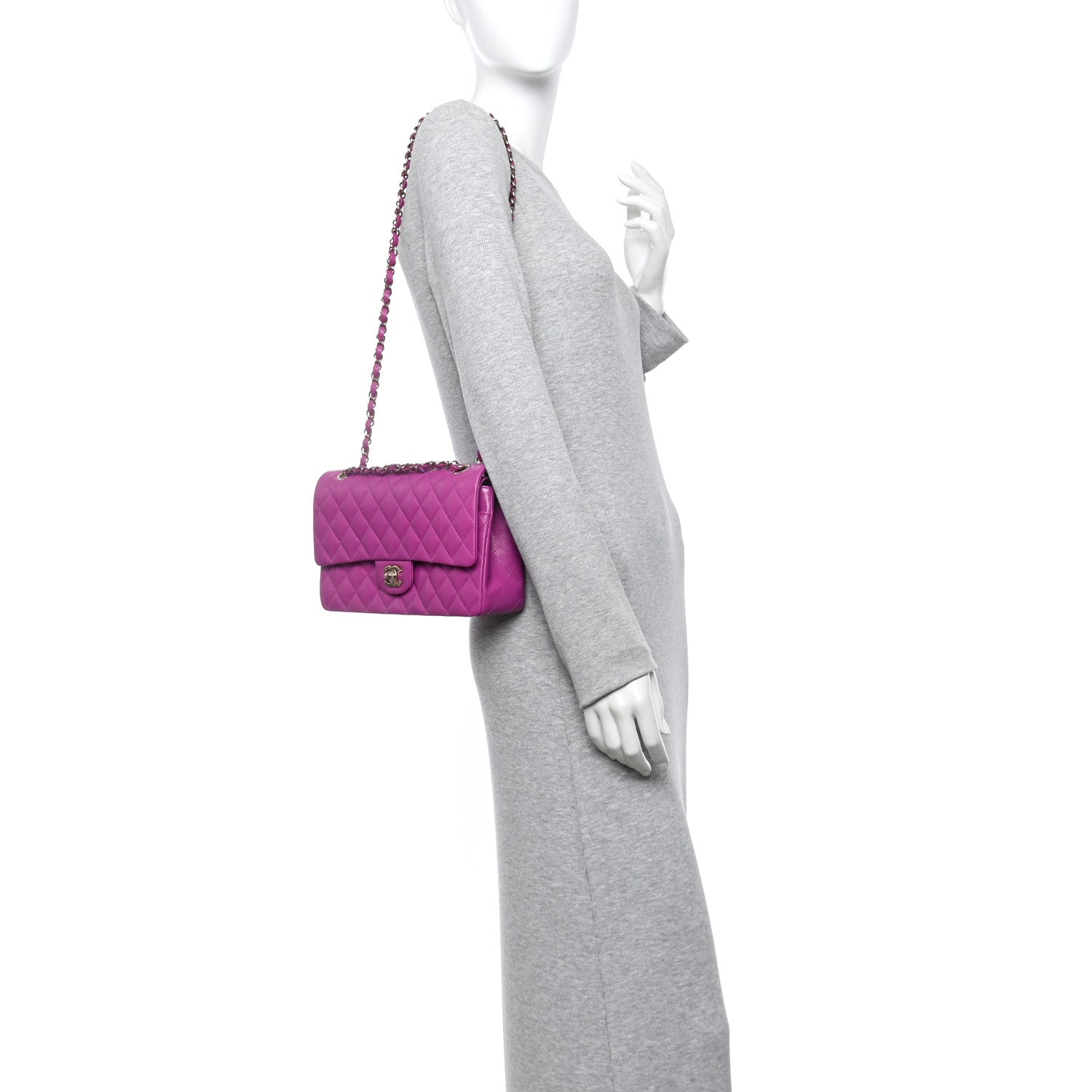 Caviar Quilted Medium Double Flap Purple
