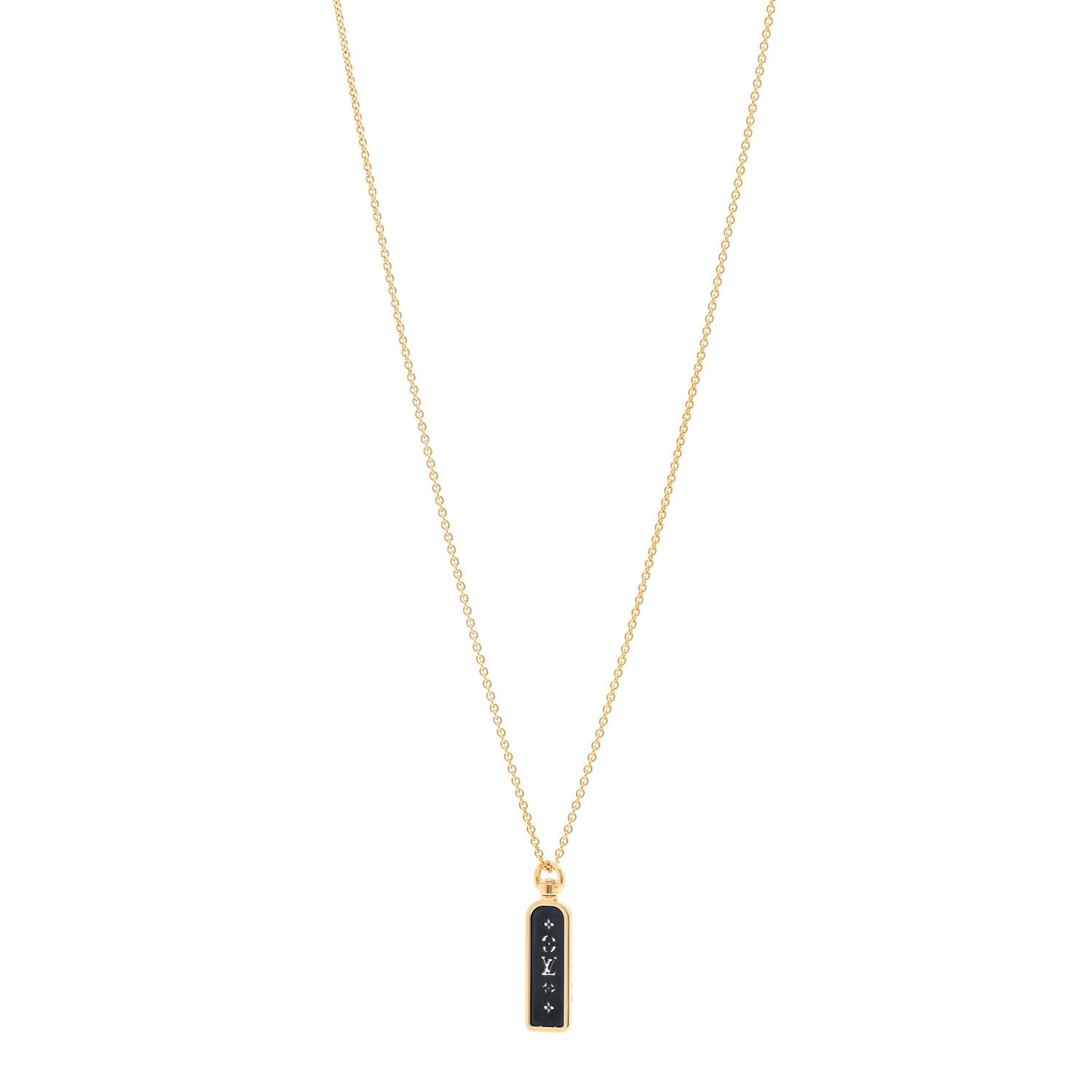 18K Yellow Gold Blue Titanium Small Les Gastons Tag Pendant Necklace