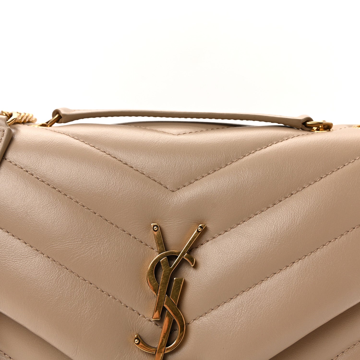 Calfskin Y Quilted Monogram Small Loulou Chain Satchel Dark Beige