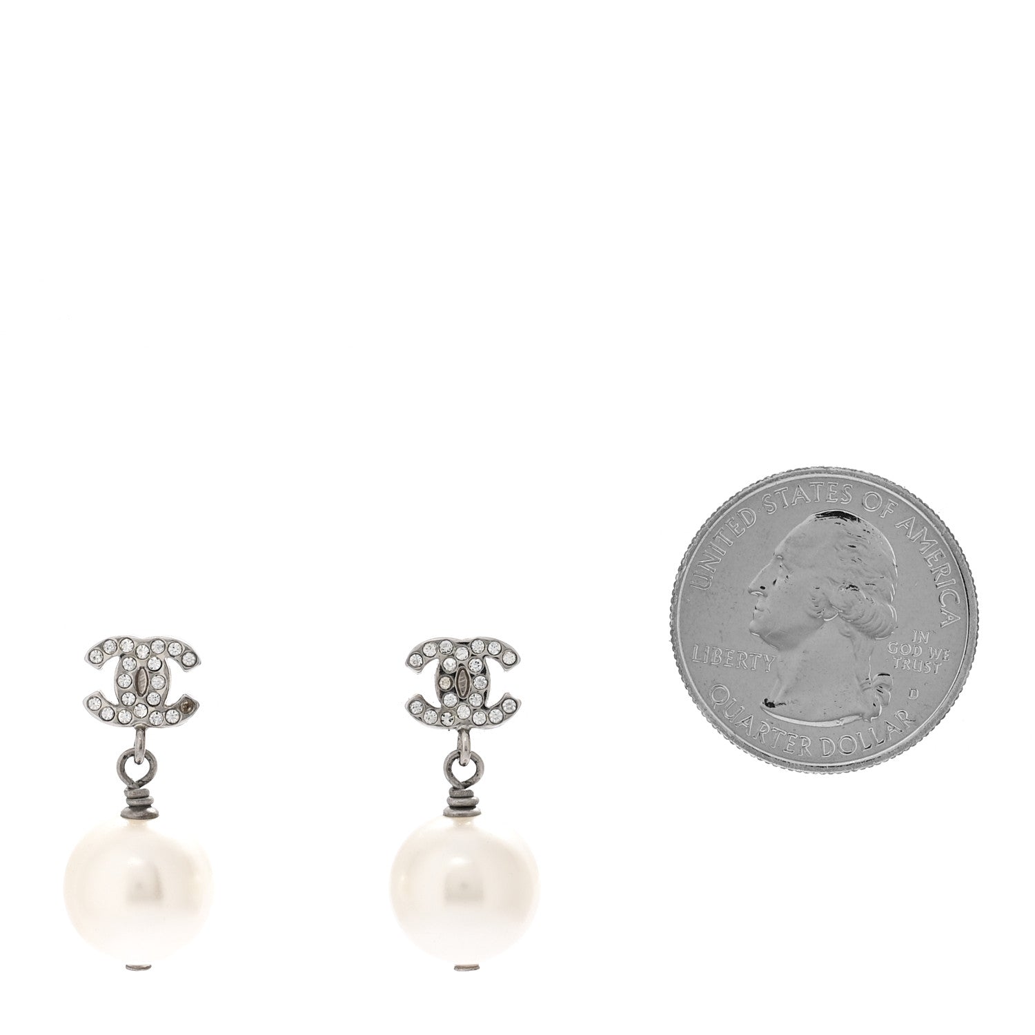 Crystal Pearl CC Drop Earrings Silver Pearly White