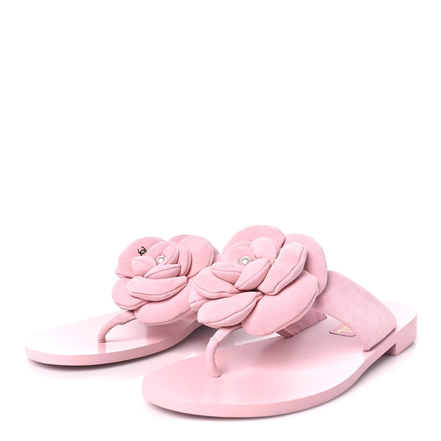 Suede Pearl Camellia Thong Sandals 37 Light Pink
