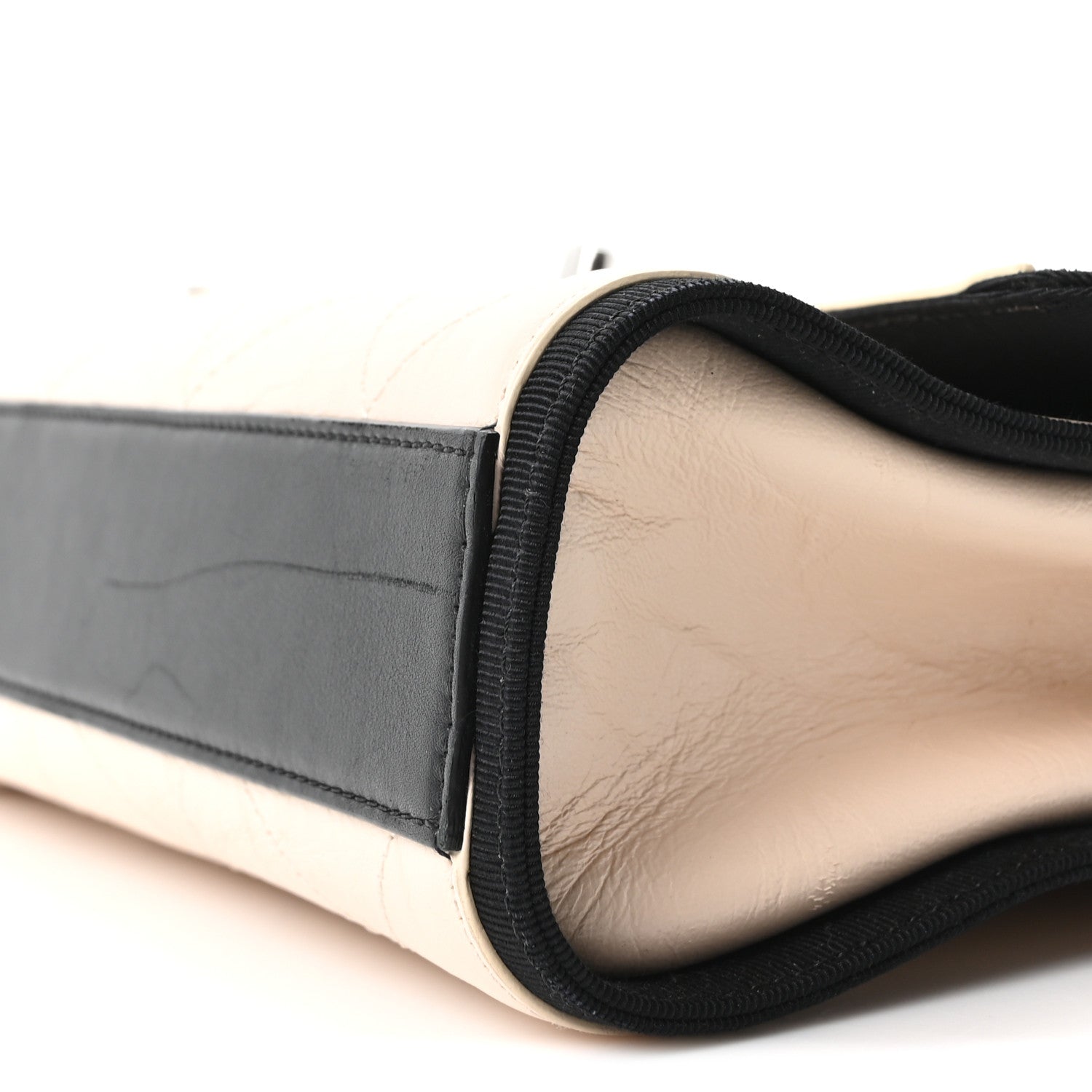 Aged Calfskin Grosgrain Quilted Chain CC Flap Ivory Black