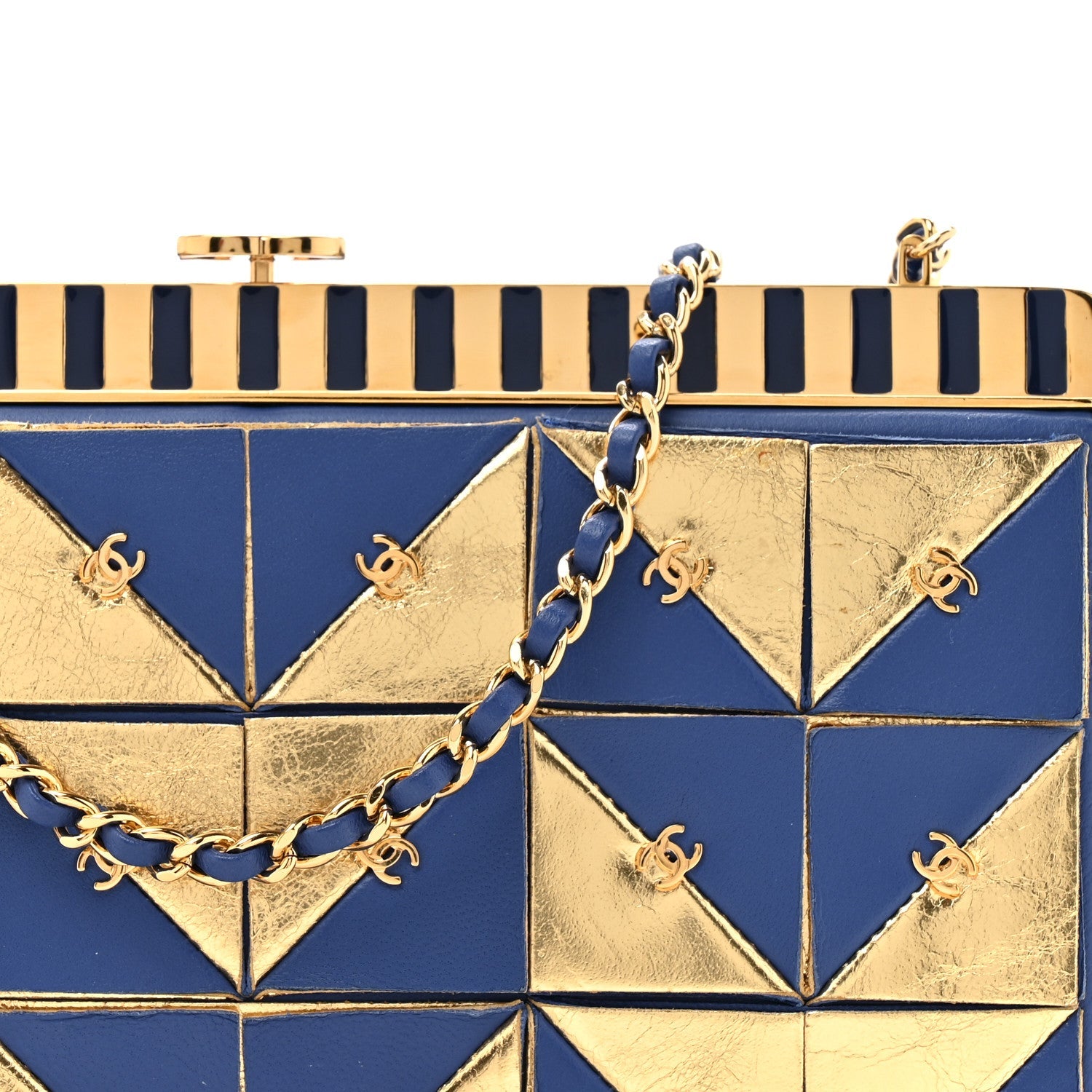 Lambskin Métiers d’Art Kiss Lock Clutch Blue Gold