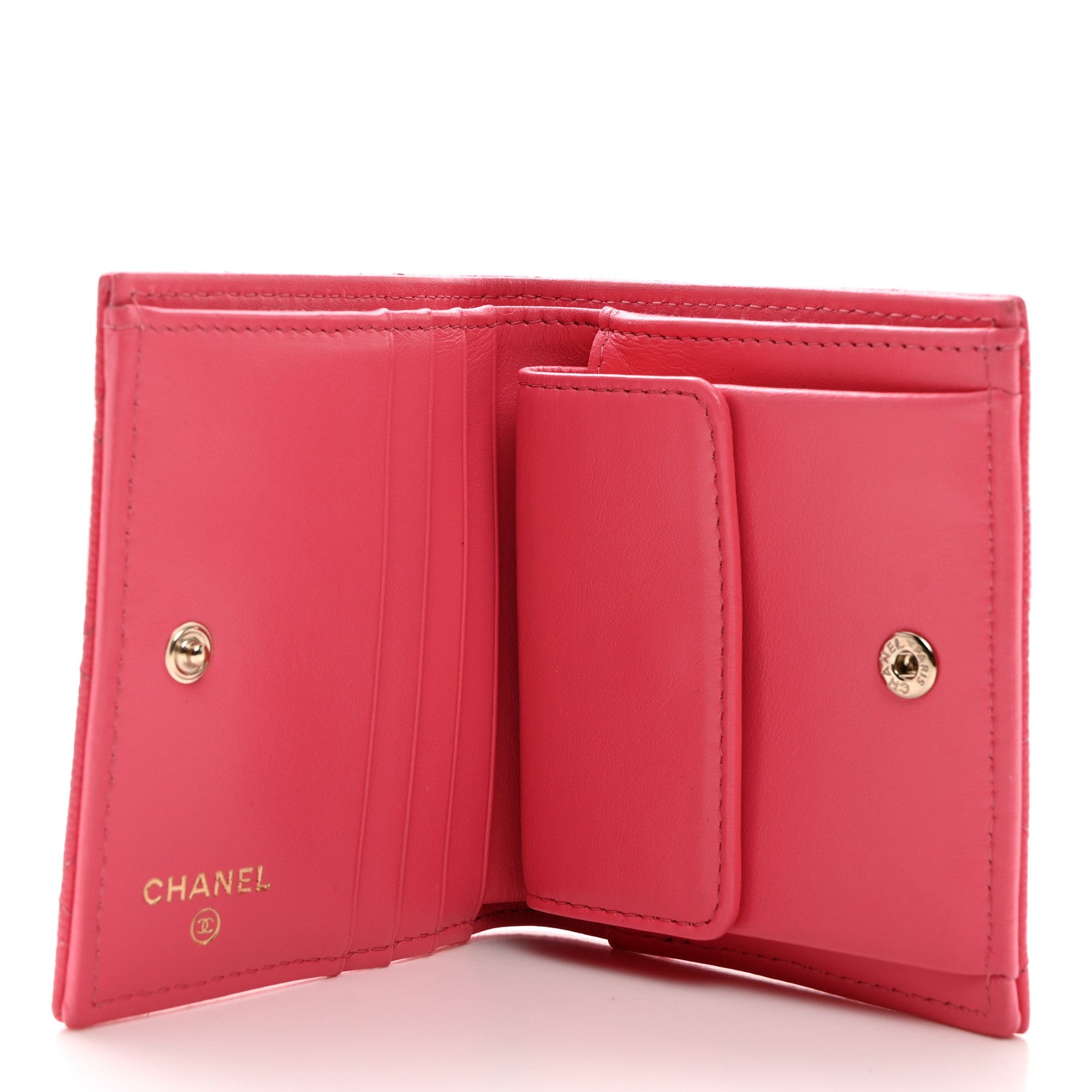 Caviar Quilted Compact Bifold Wallet Pink