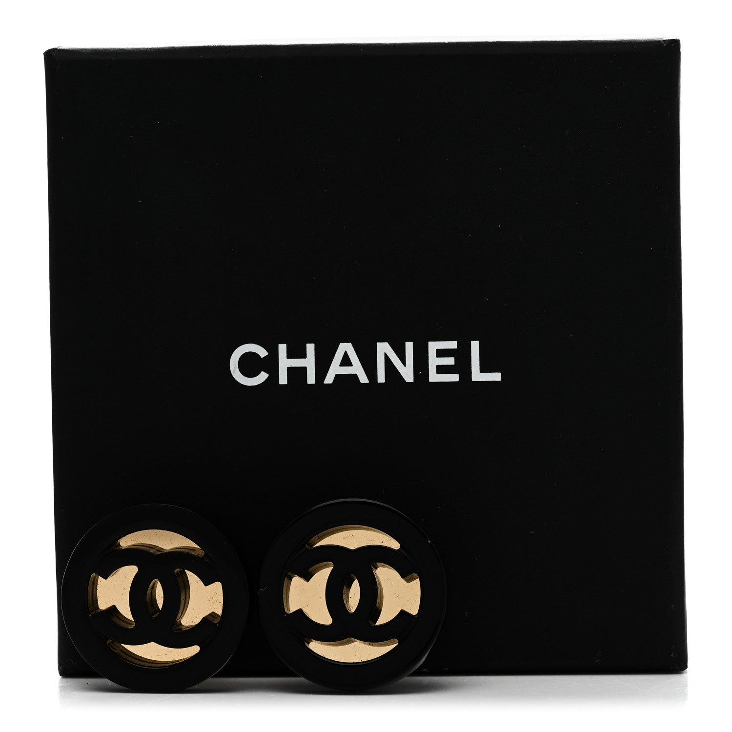 Resin CC Round Earrings Gold Black