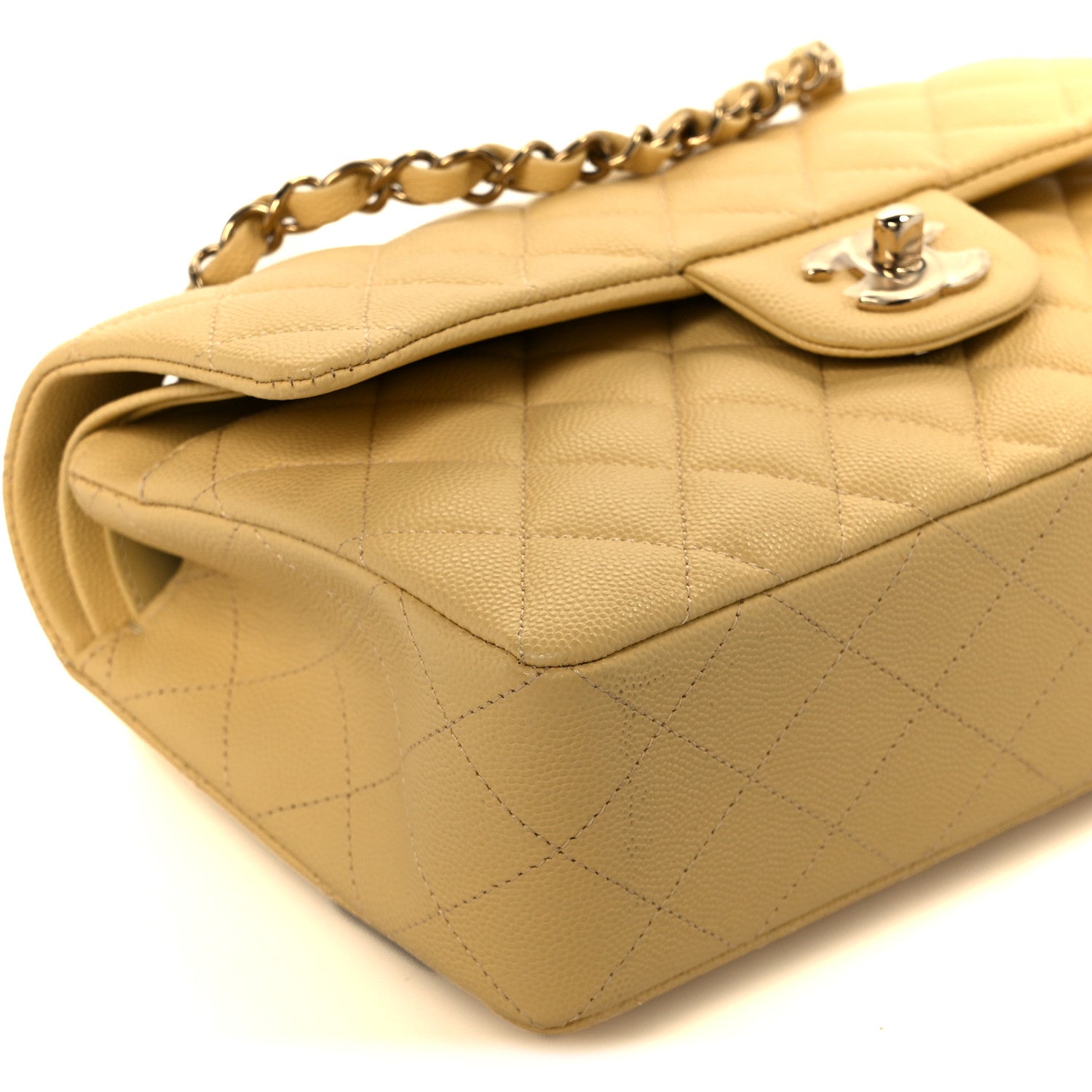 Caviar Quilted Small Double Flap Light Yellow