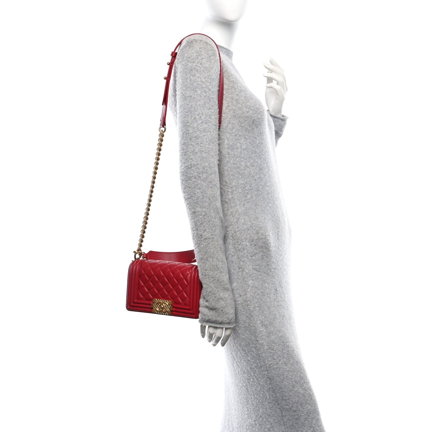 Calfskin Quilted Small Boy Logo Top Handle Flap Red
