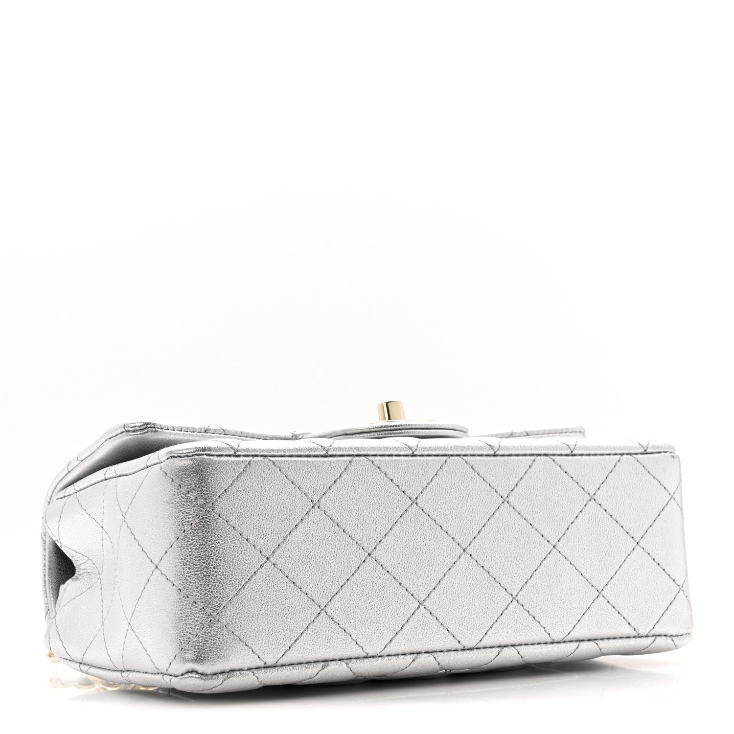 Metallic Calfskin Quilted Mini Rectangular Flap Silvery