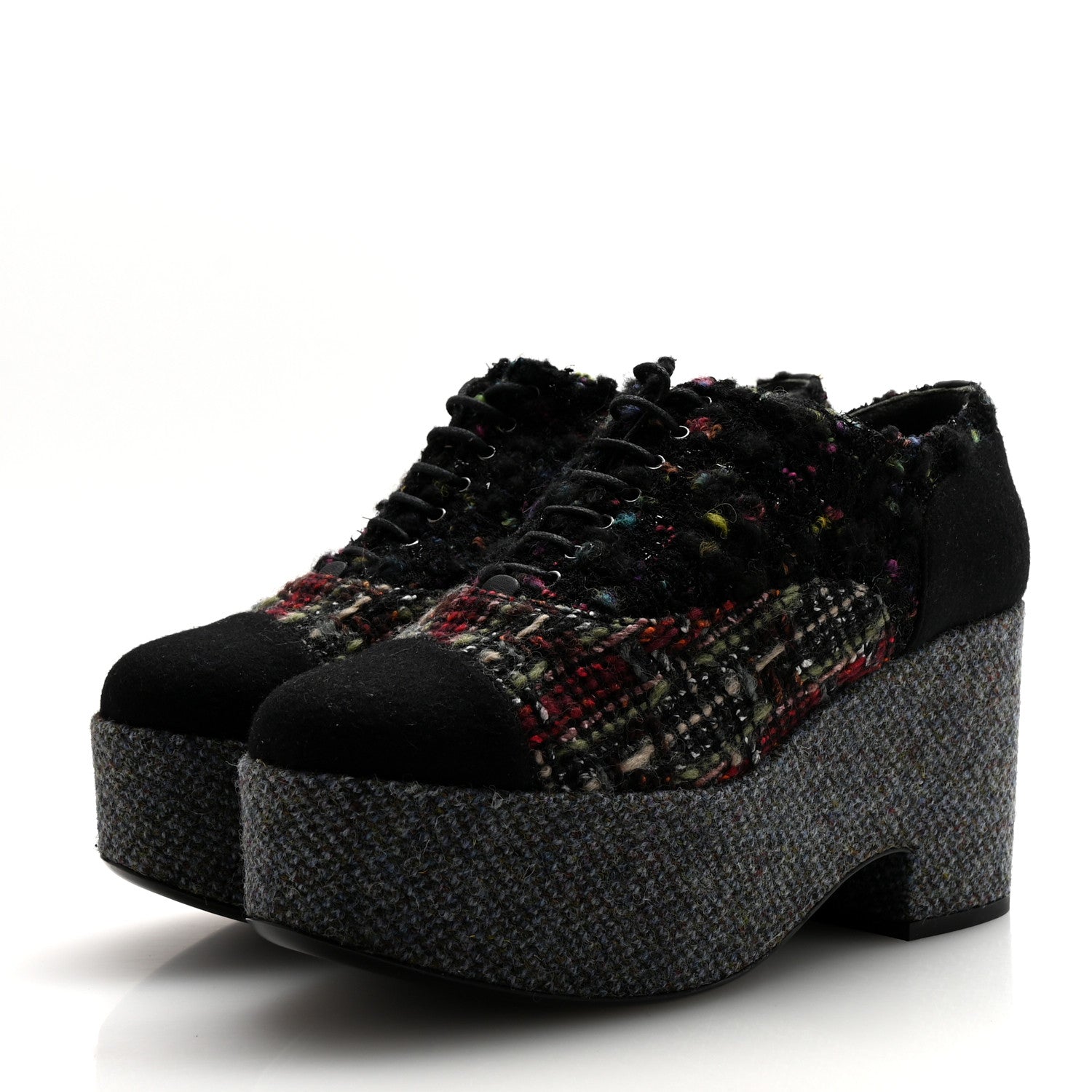 Tweed Lace Up Platform Oxford 39 Multicolor