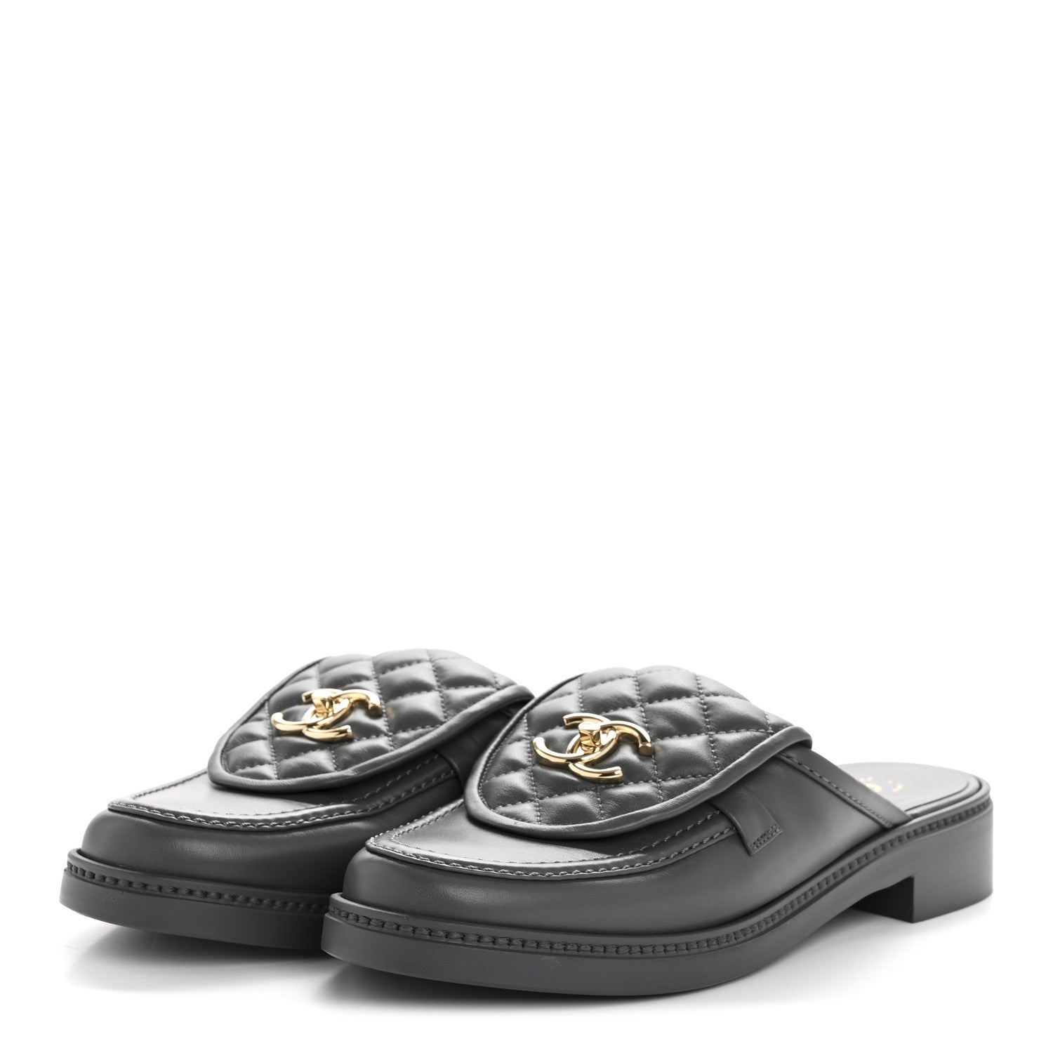 Lambskin Quilted CC Turnlock Mules 39 Grey