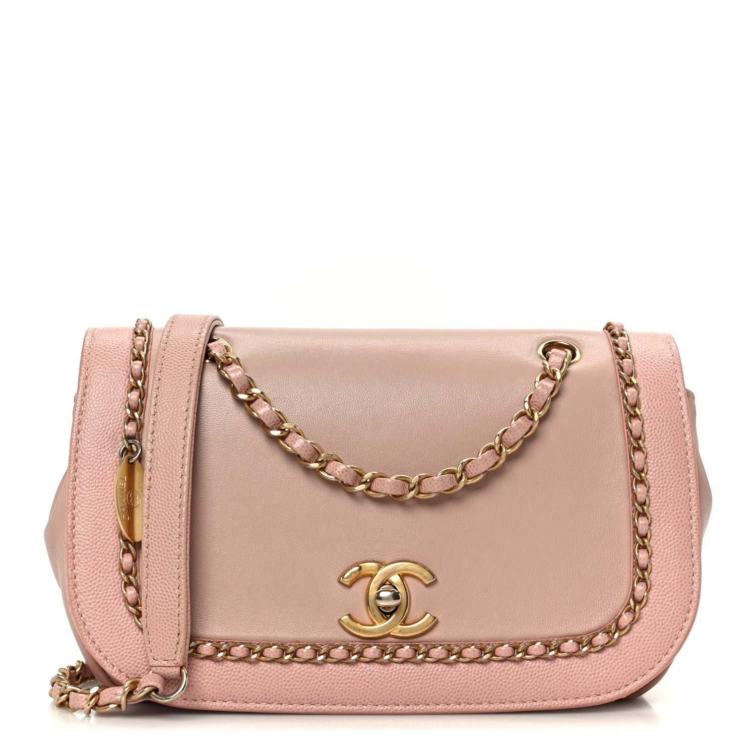 Lambskin Caviar Lovely Chains Flap Shoulder Bag Pink