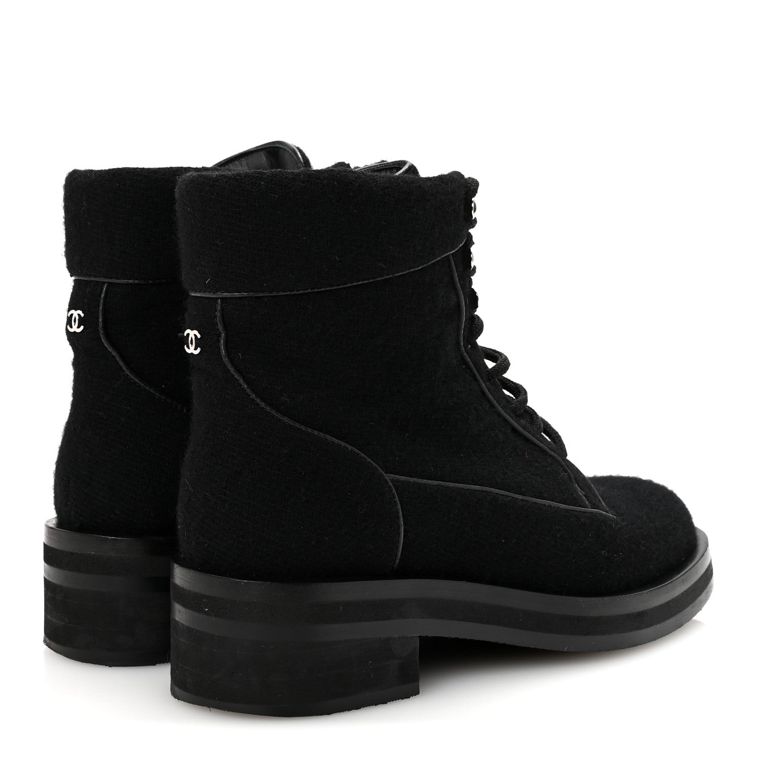 Tweed Lace Up Short Boots 37 Black