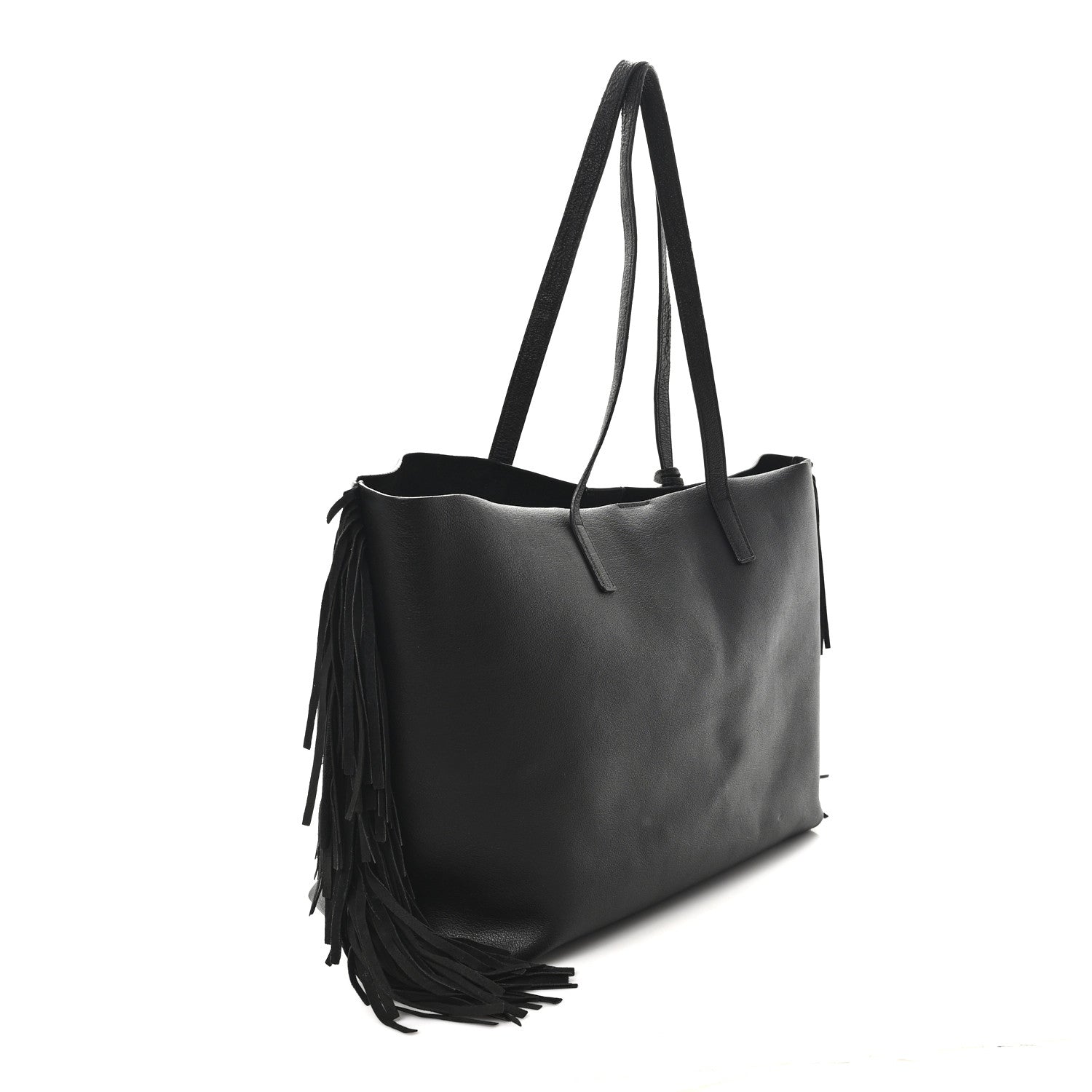 Calfskin Large Fringe Shopping Tote Black
