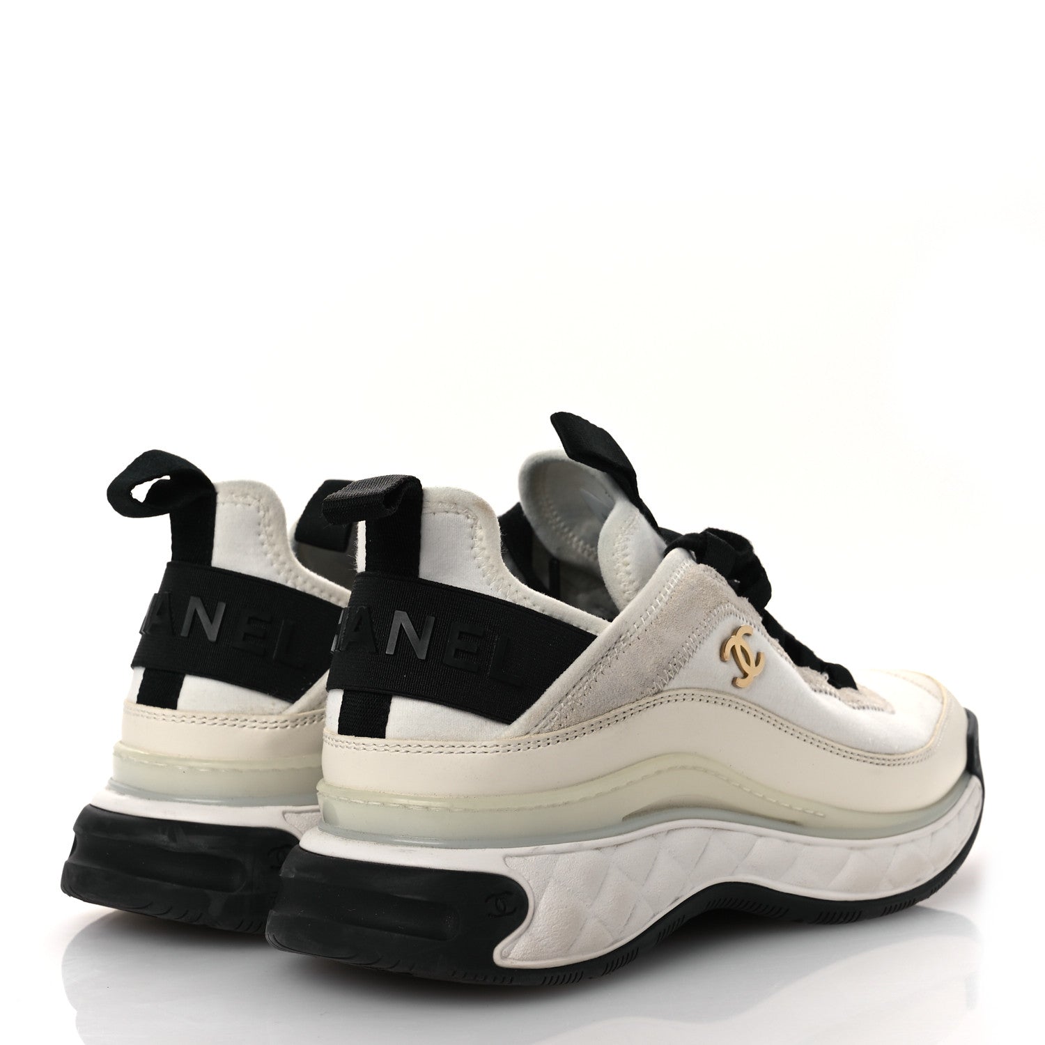 Velvet Calfskin Mixed Fibers CC Sneakers 36 Ivory Black