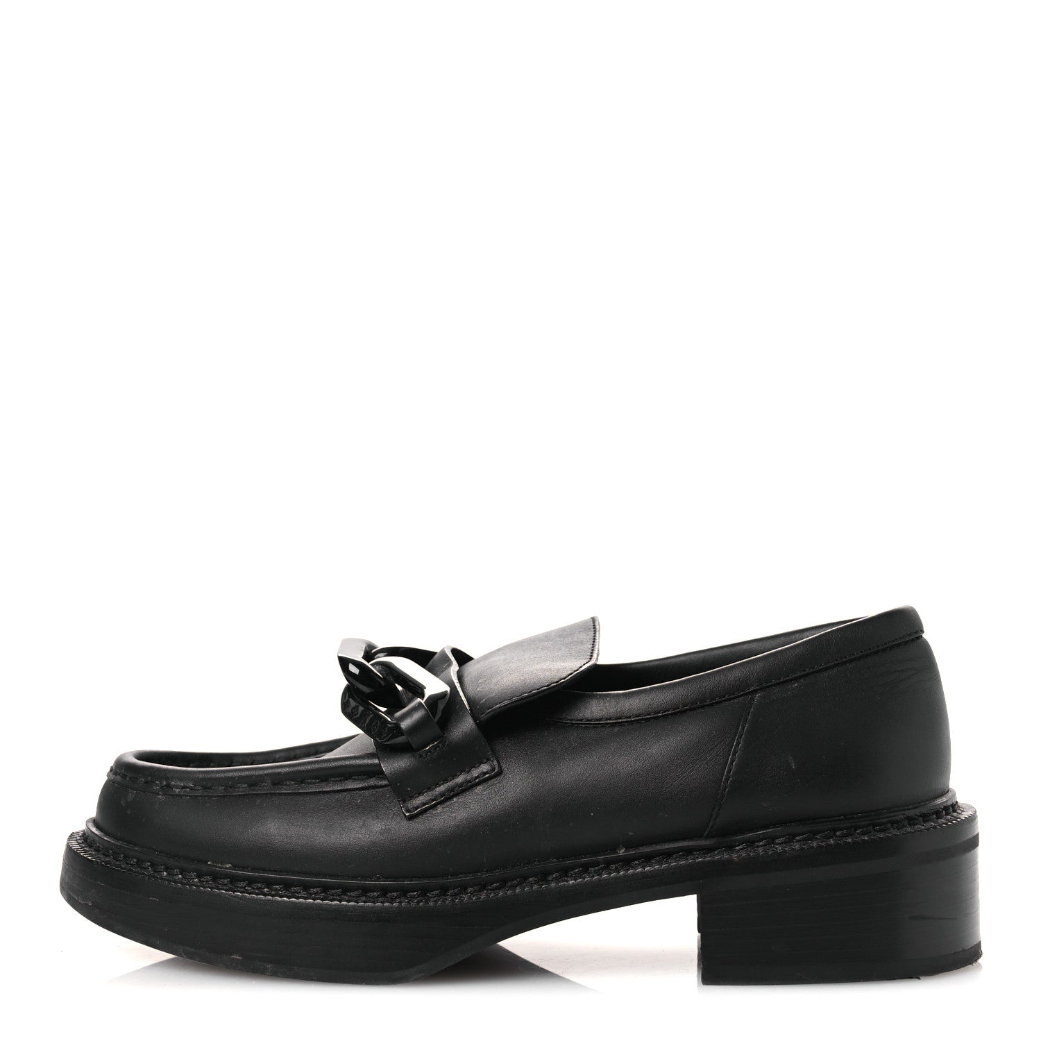 Calfskin Oversized Chain Academy Loafers 39 Black
