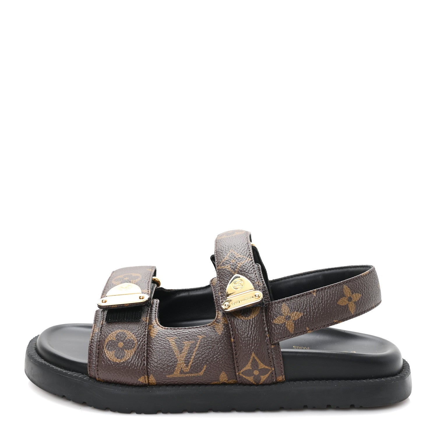 Monogram LV Sunset Comfort Flat Sandals 36 Cacao Brown
