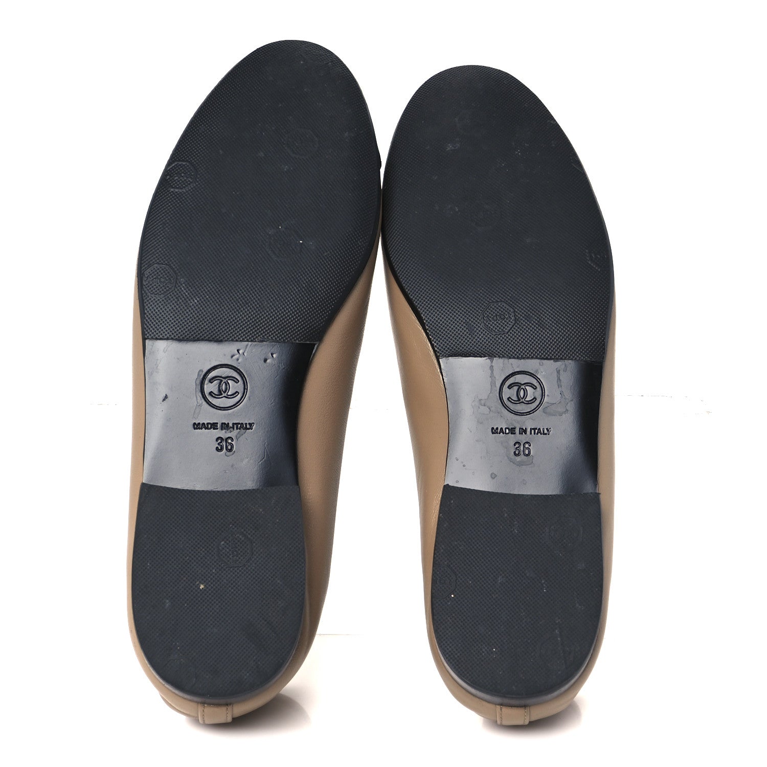 Lambskin Cap Toe CC Ballerina Flats 36 Beige Black
