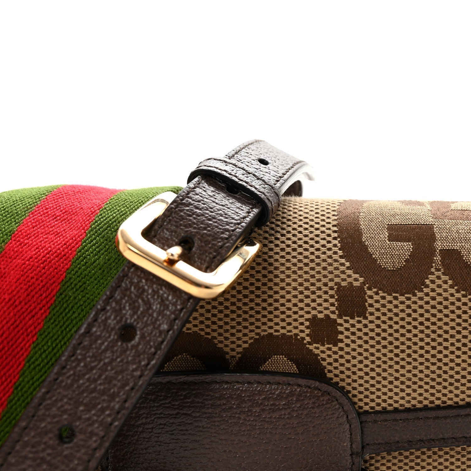 Monogram Jumbo GG Textured Dollar Calfskin Web Mini Horsebit 1955 Shoulder Bag Camel Ebony New Acero