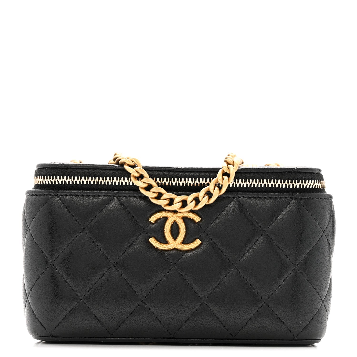 Lambskin Quilted Small Pillow Crush Vanity Case With Chain Black