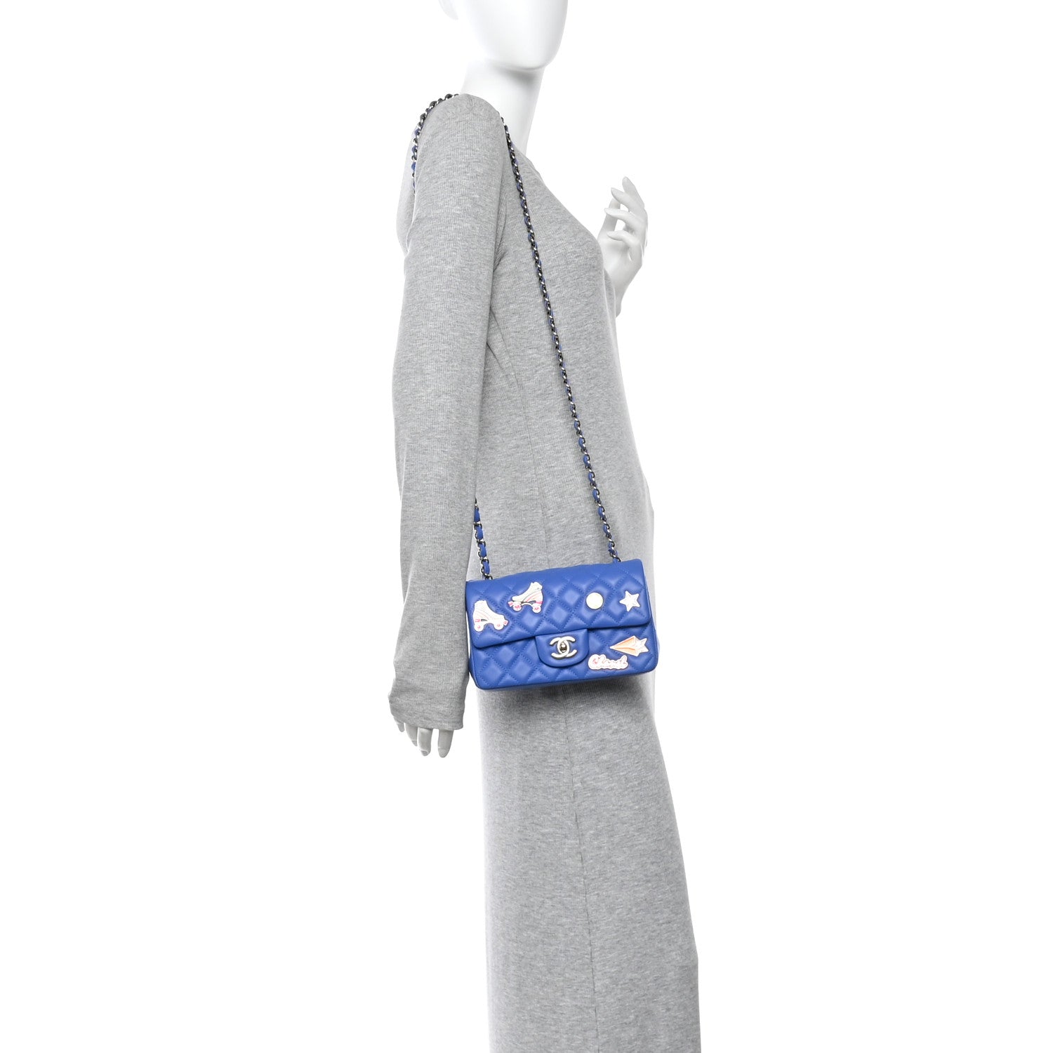 Lambskin Quilted Mini Hollywood Charms Rectangular Flap Blue