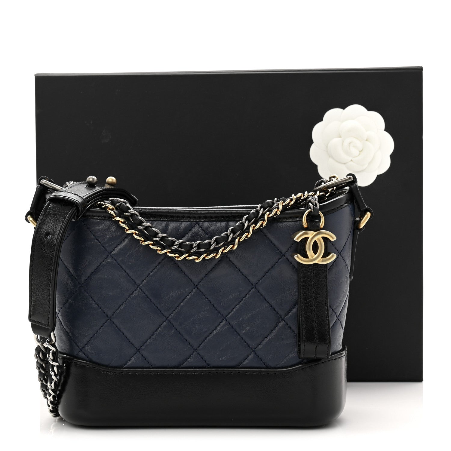 Aged Calfskin Quilted Small Gabrielle Hobo Navy Black