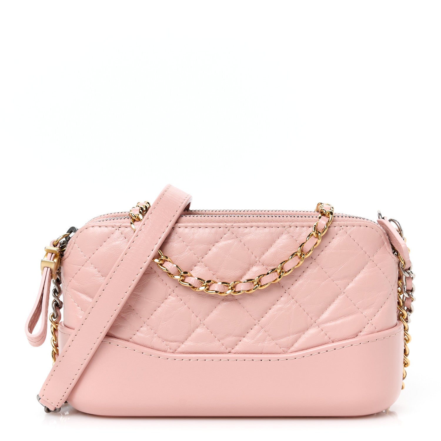 Aged Calfskin Quilted Small Gabrielle Clutch With Chain Light Pink