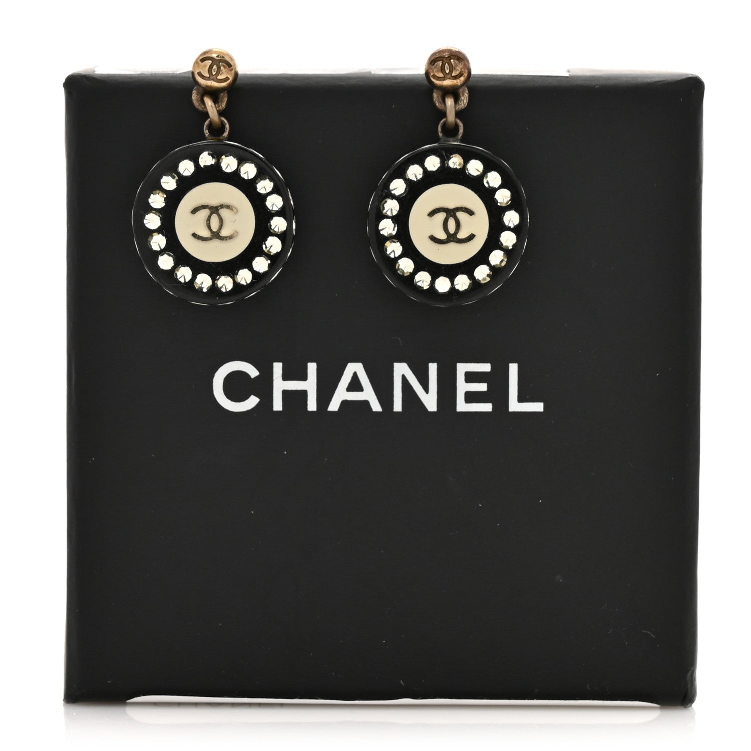 Resin Crystal CC Drop Earrings Black White