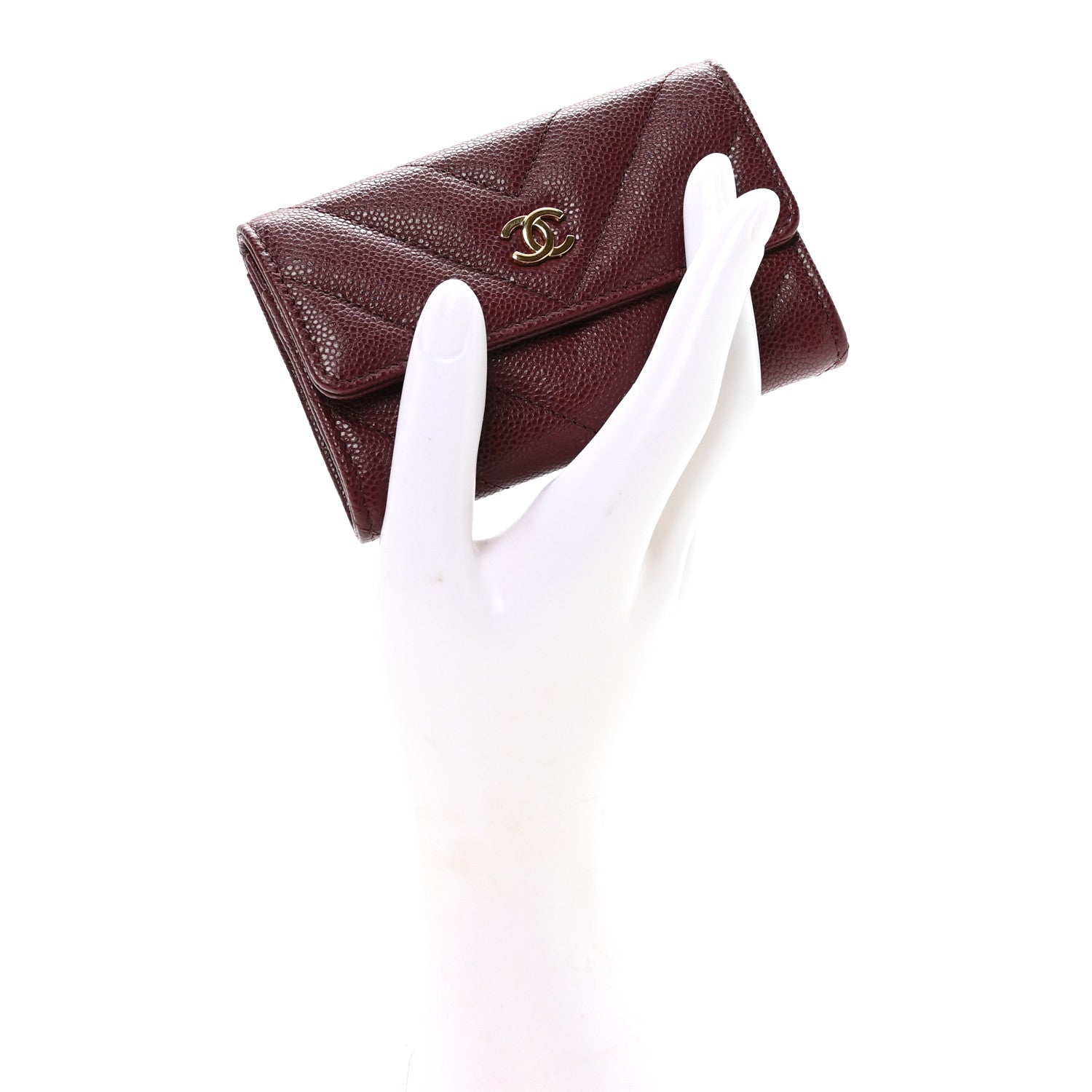 Caviar Flat Chevron Quilted Flap Card Holder Burgundy