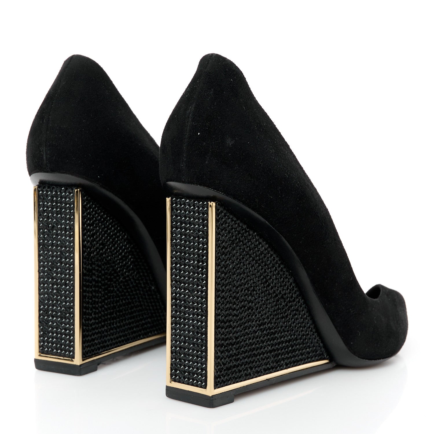 Suede Crystal Peep Toe Wedge 37 Black