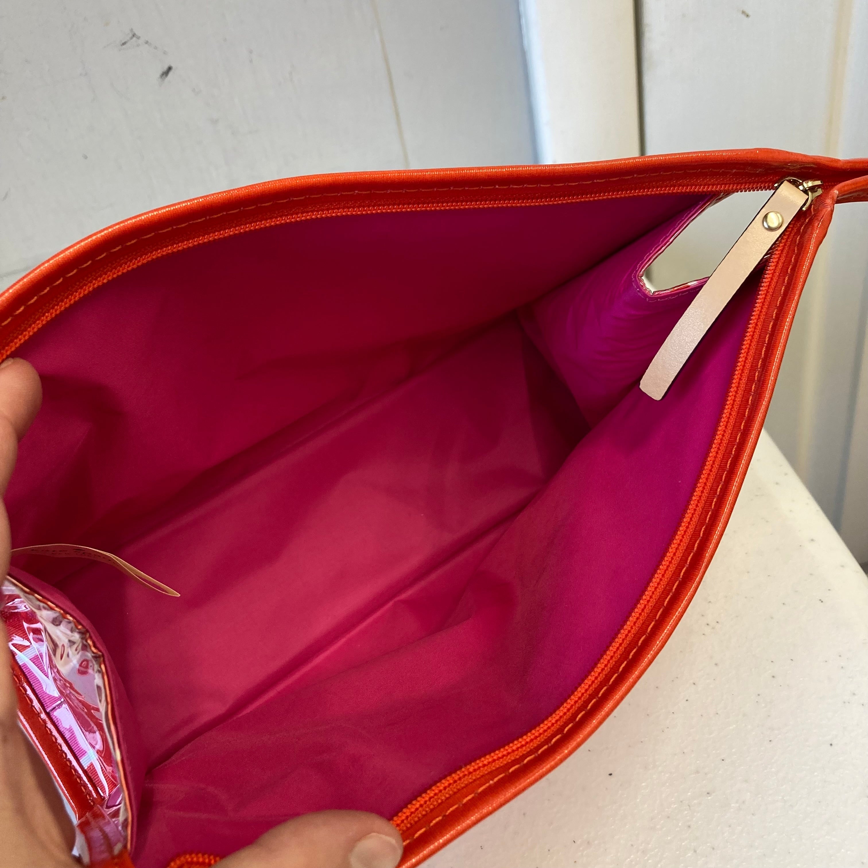 Makeup Bag Designer By Kate Spade In Pink & Red, Size:Medium