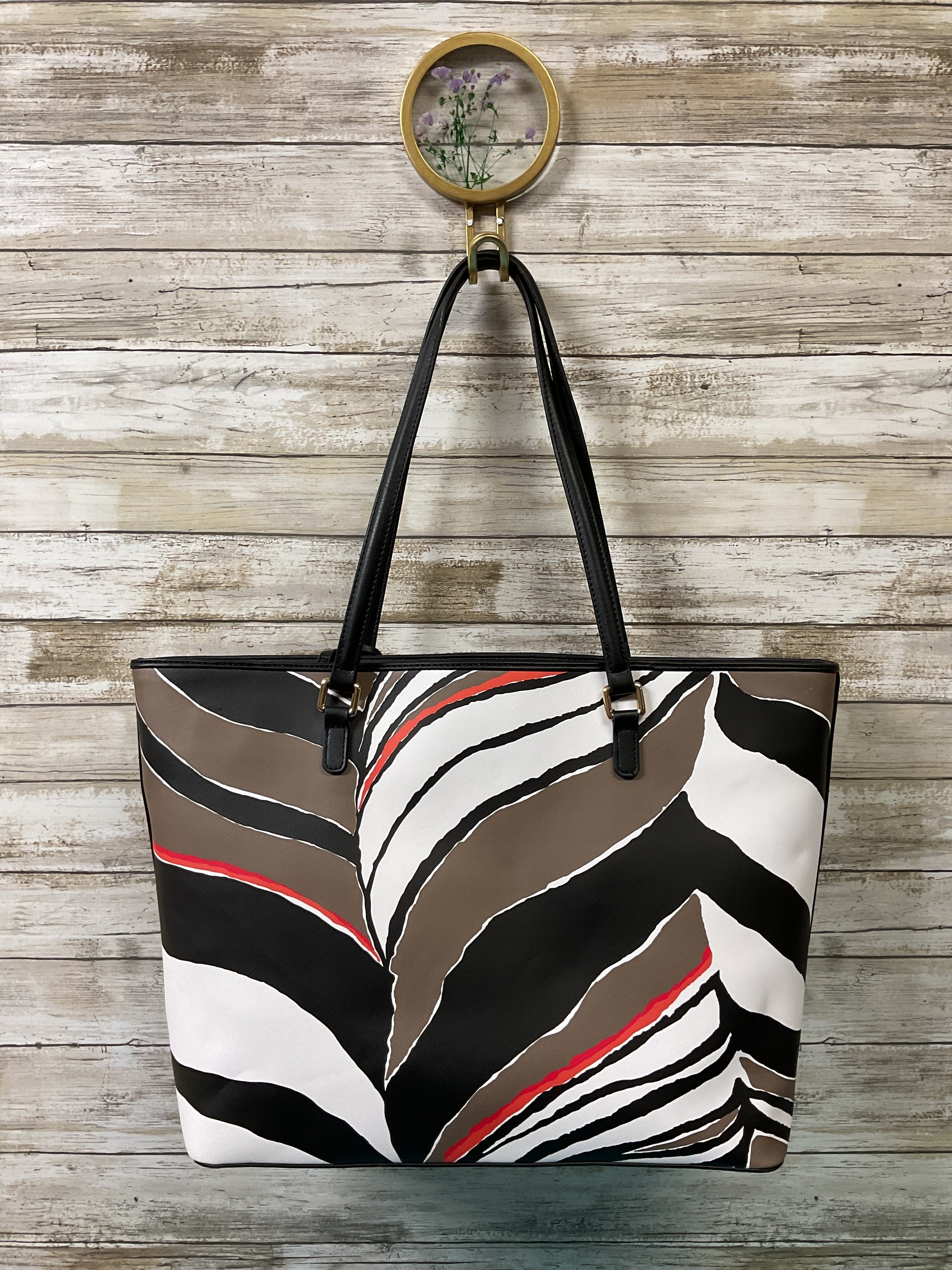 Handbag By Trina Turk In Black & White, Size:Large