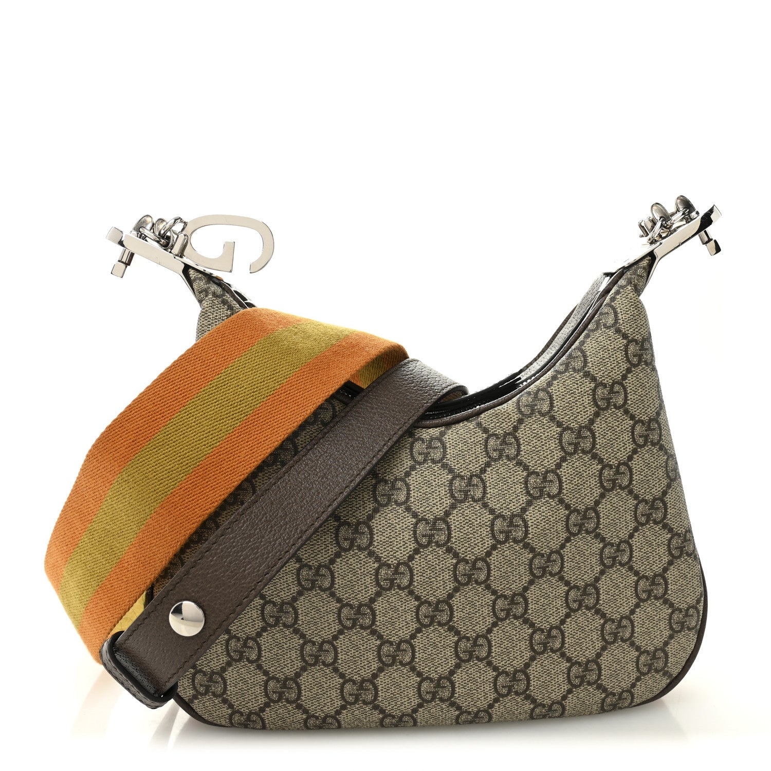GG Supreme Monogram Textured Calfskin Web Small Attache Shoulder Bag Beige Ebony New Acero