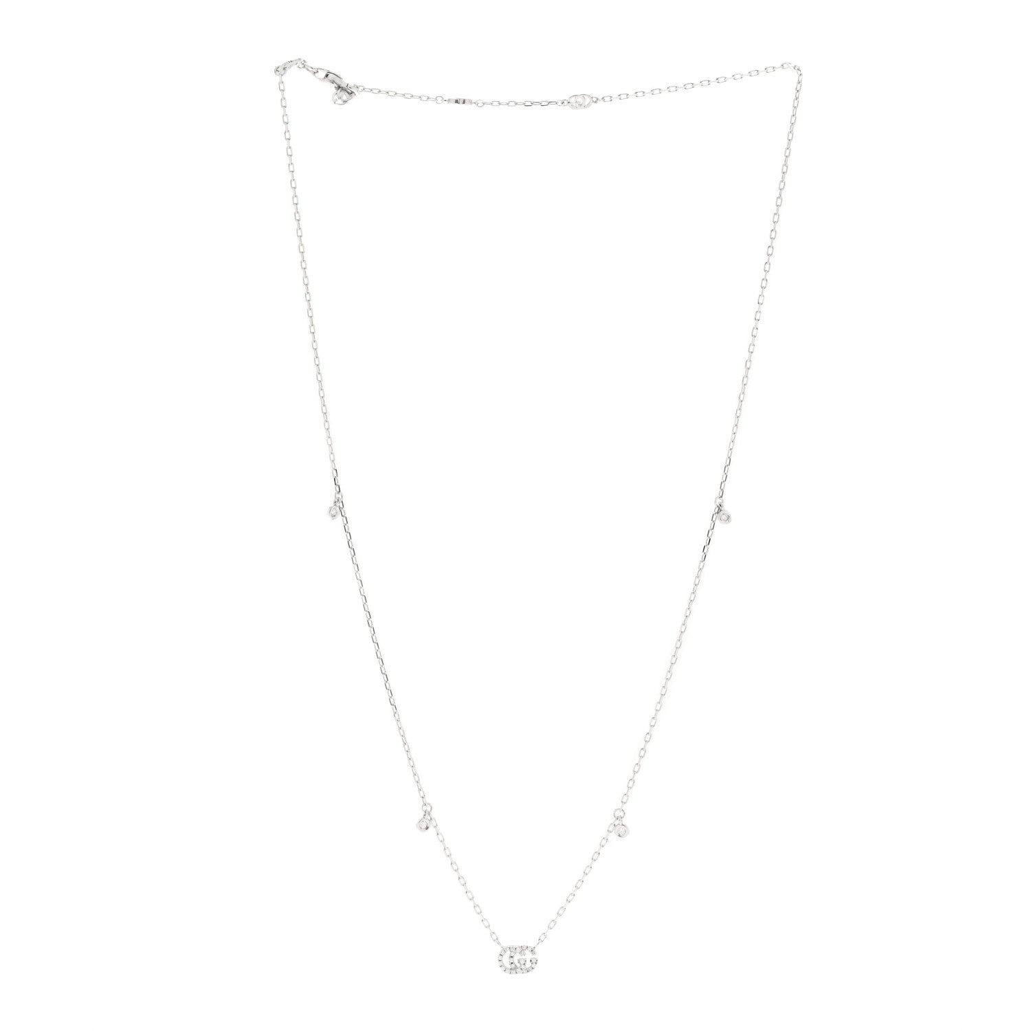 18K White Gold Diamond Running GG Pendant Necklace