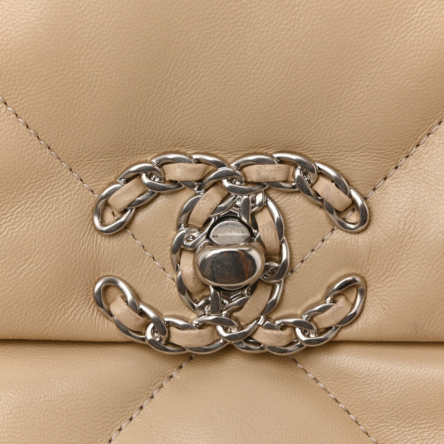 Lambskin Quilted Large Chanel 19 Flap Beige