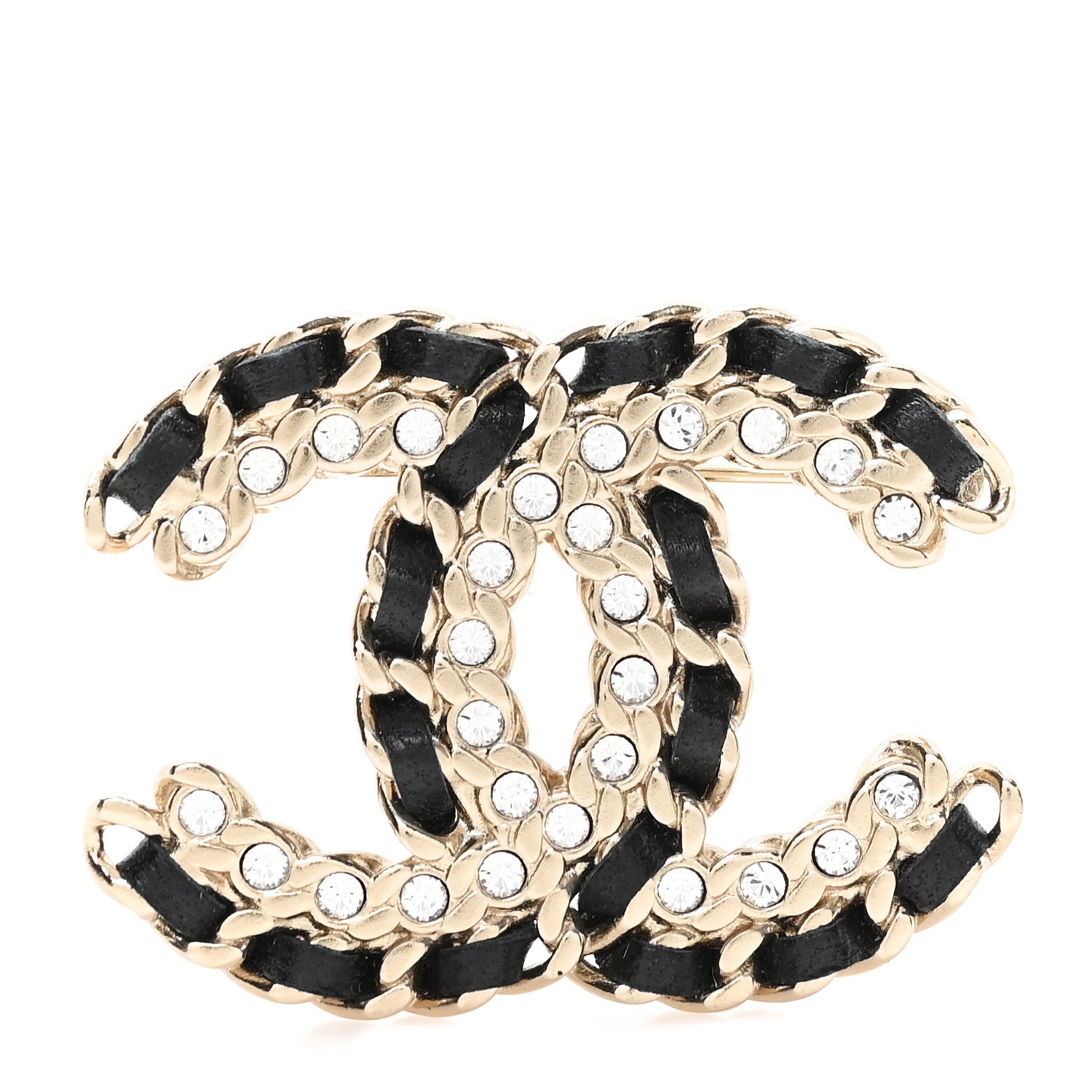 Lambskin Crystal Vintage Allure CC Chain Brooch Black Gold