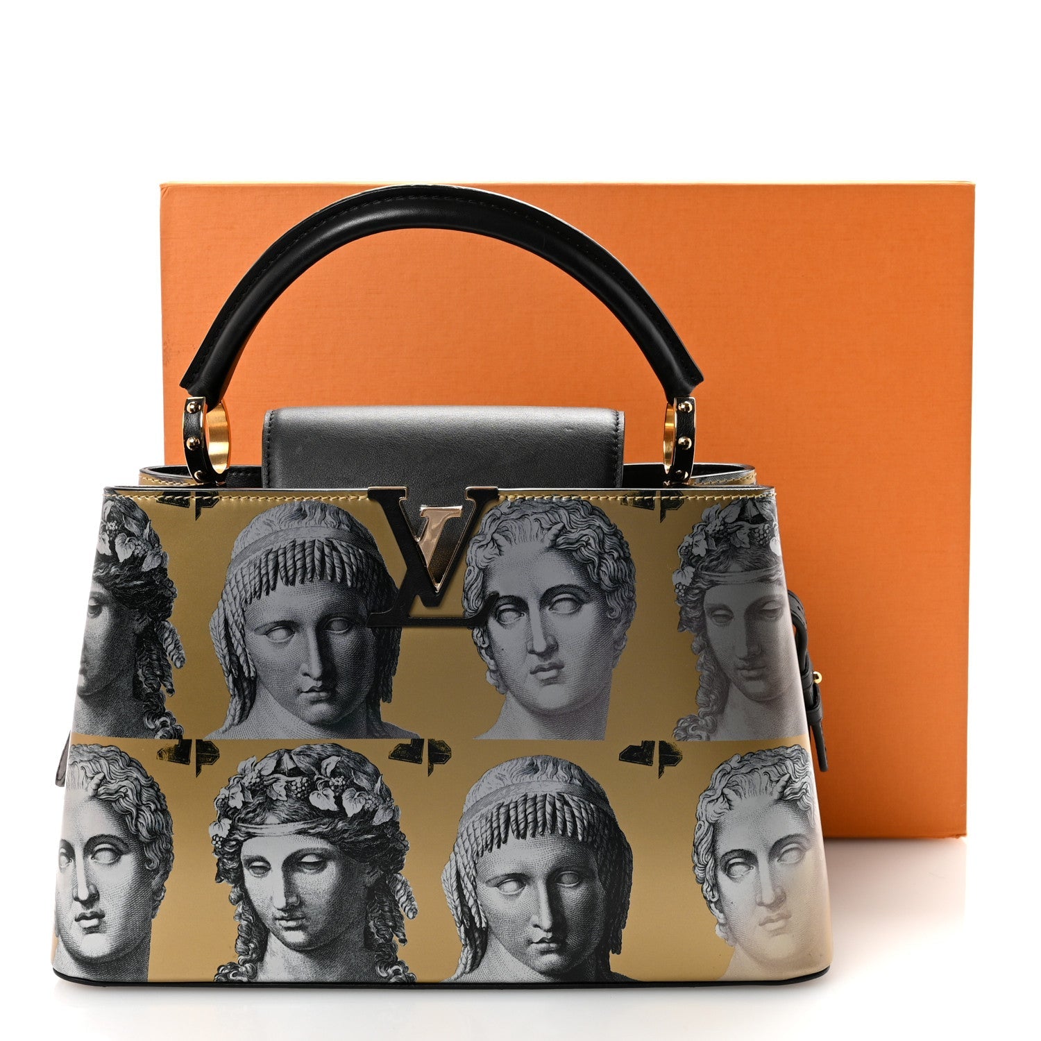 X FORNASETTI Calfskin Fornasetti Capucines MM Gold