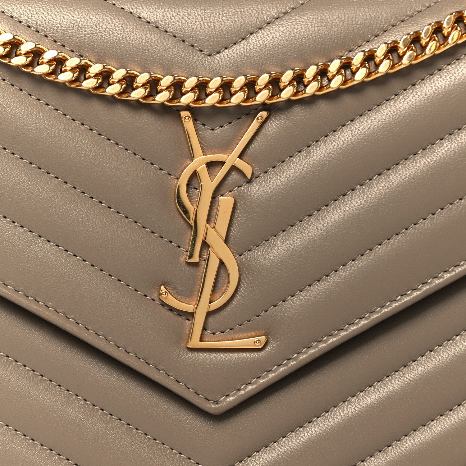 Lambskin Matelasse Chevron Monogram Envelope Chain Wallet Vintage Peach
