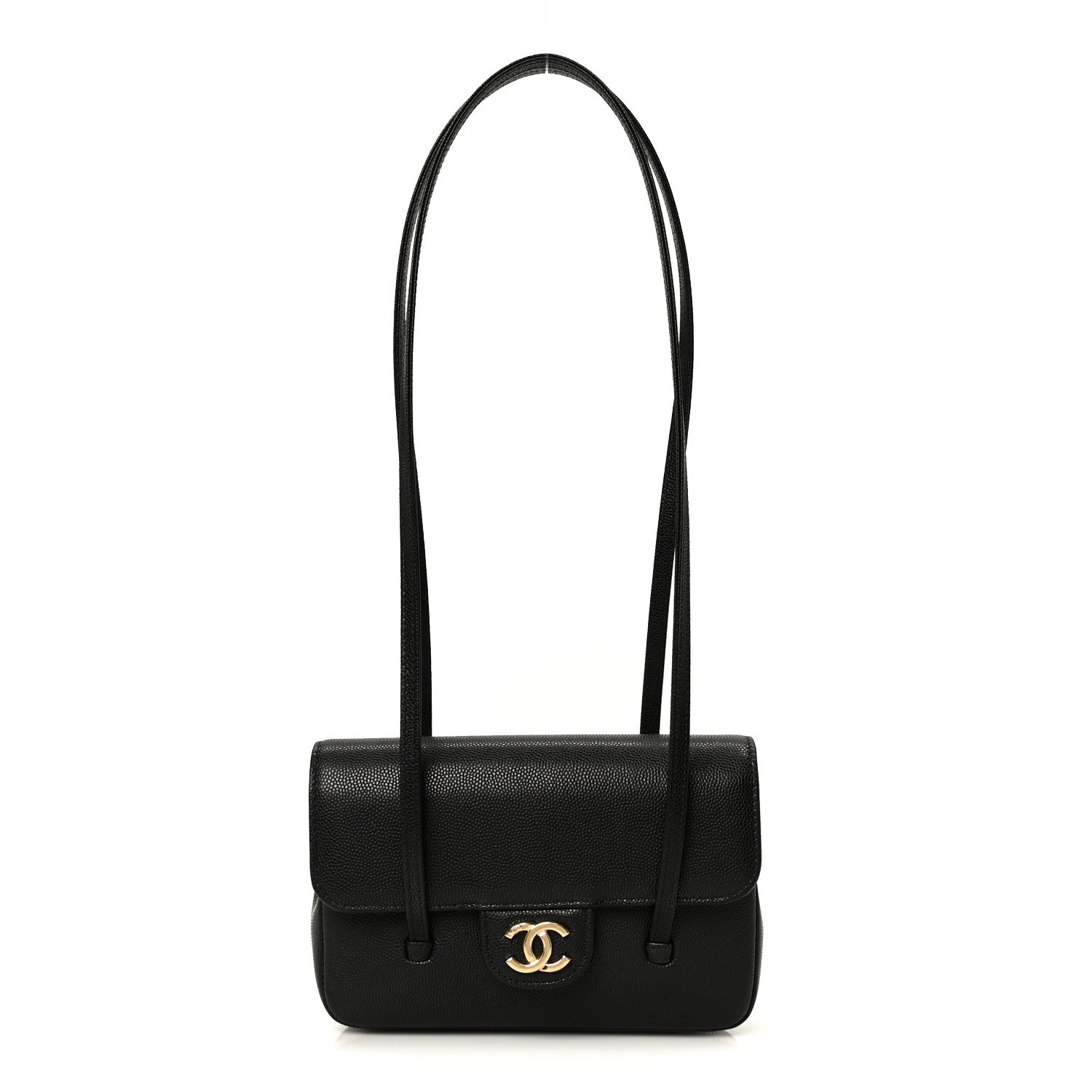 Shiny Caviar Mini Preppy Coco Shoulder Bag Black